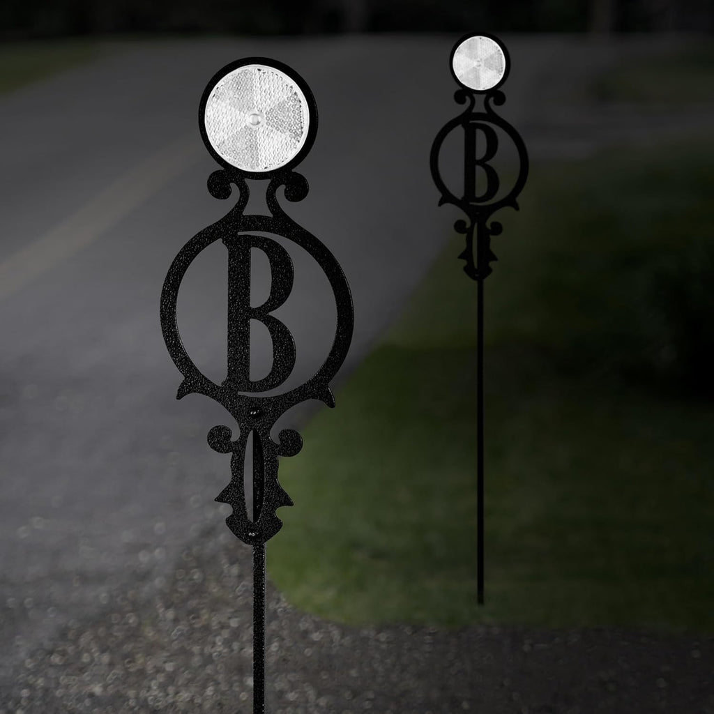 Touch of Class Pathways Reflective Driveway Marker Stake Set of Two for Outdoor Use | Custom Monogram Initial Design | Personalized Tall Reflector Set of 2 | Black Durable Finish