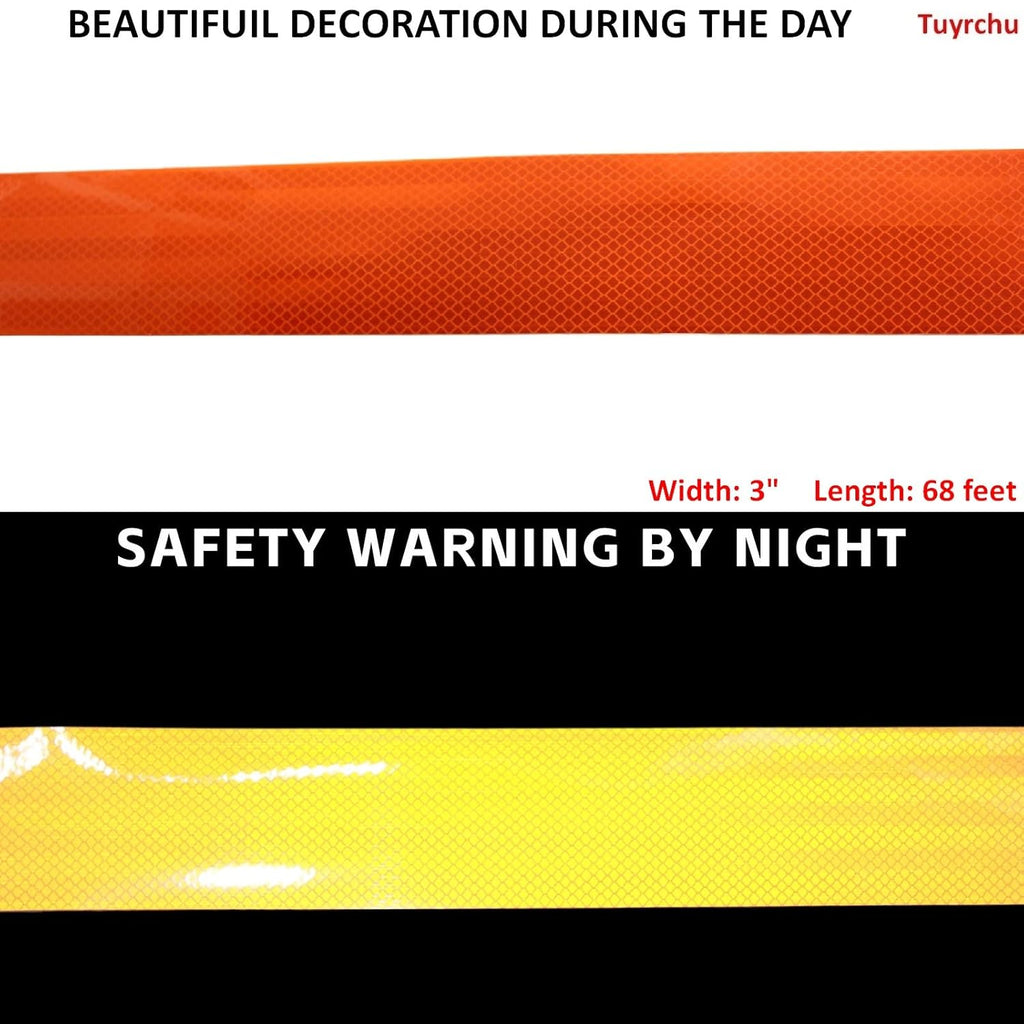 Non Fading Reflective Tape Orange 3 inch, Outdoor Waterproof High Visibility Warning Industrial Marking Tape, Safety Stickers (68 feet)