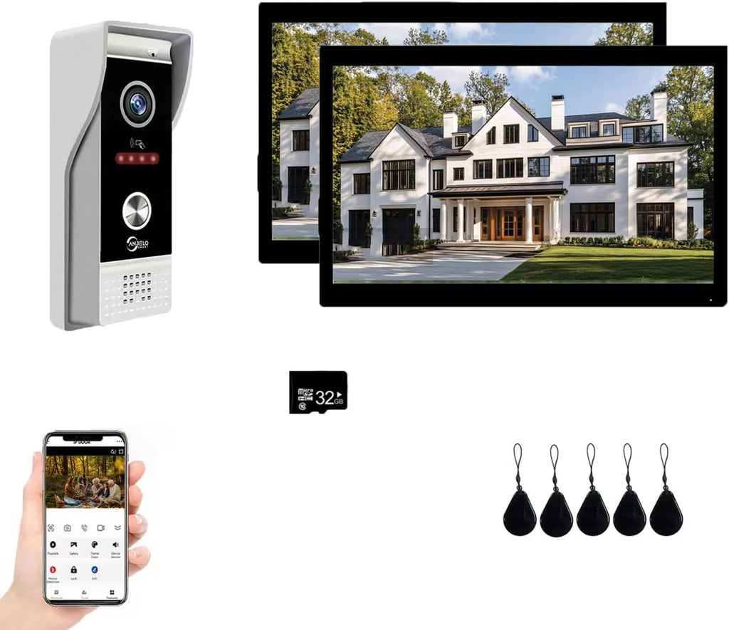 Video Doorbell Intercom System,10 Inches Touch Screen (Black) Video Doorbell Door Phone System,Support Remote Unlock, Dual-Way Intercom,Night Vision for Villa House Apartment (1-Camera + 2-Monitor)