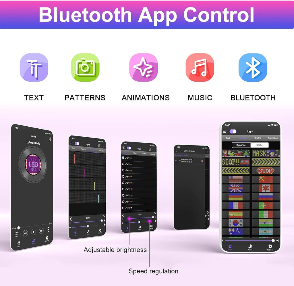 GOTUS Programmable LED Sign,Scrolling Flexible Digital Signs,LED Car Sign,Control by Bluetooth APP Control,DIY Design Text, Patterns, Animations