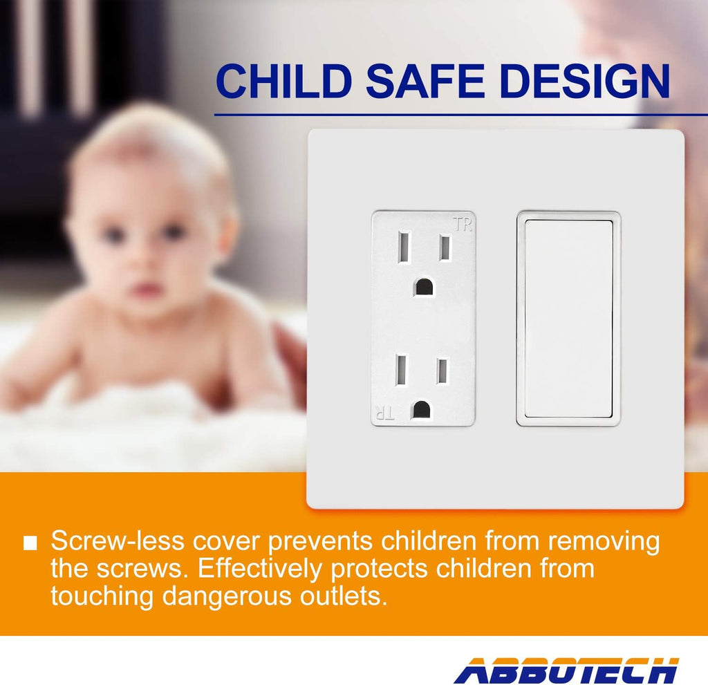 2-Gang Screwless Decorator Wall Plates, Child Safe Standard Size Outlet Cover, Unbreakable Polycarbonate Thermoplastic, Glossy White,5 Pack,UL Listed