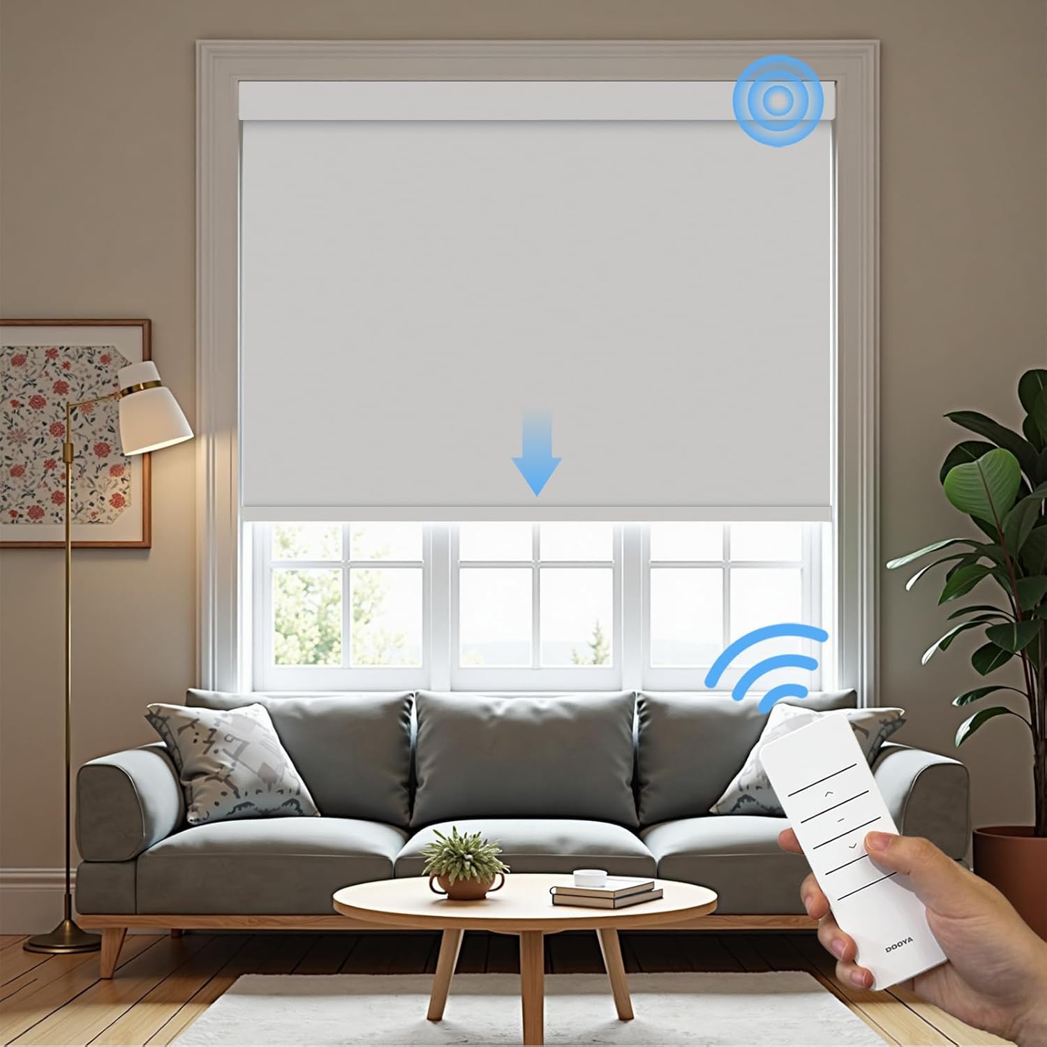 Motorized Roller Blinds with Remote, 100% Blackout Automatic Roller Shades for Bedroom, Bathroom, and Living Room, Customized Size, Warm Beige