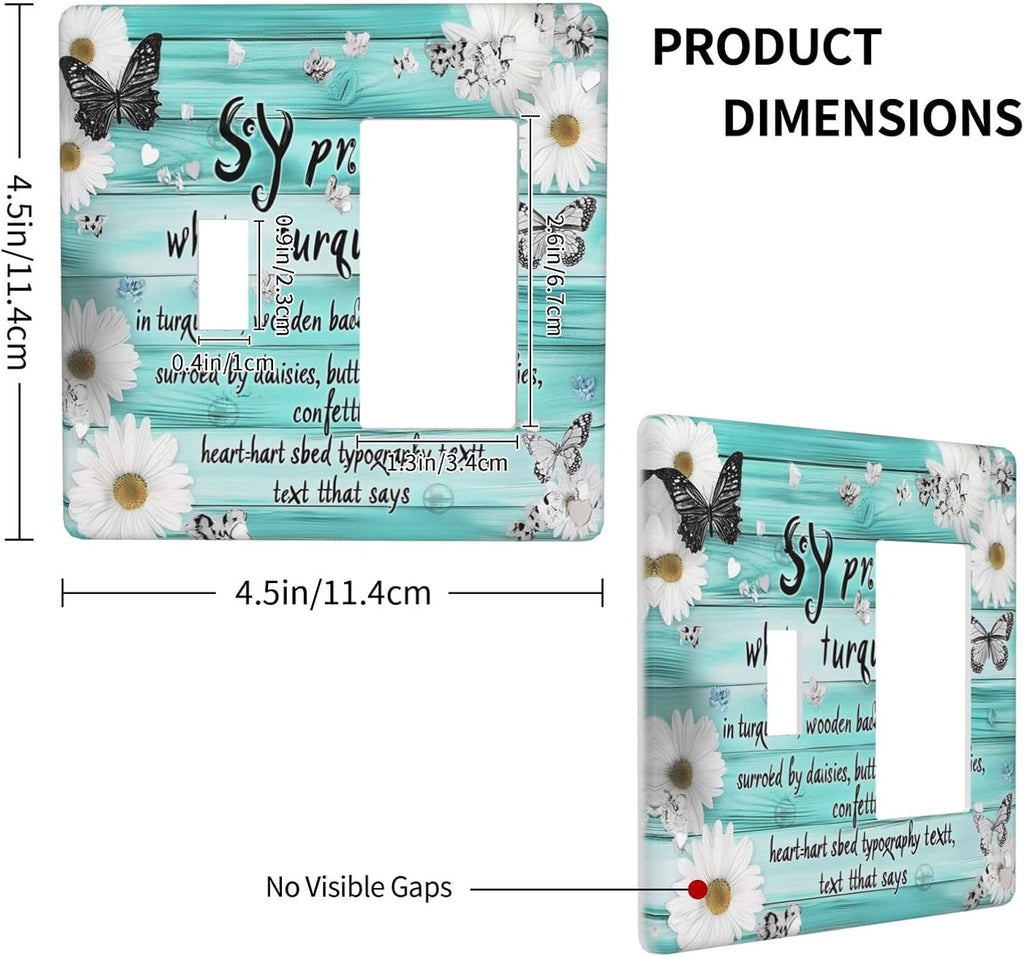 Teal Butterfly Daisy Rustic Wooden Signs Outlet Covers 1 Toggle 1 Rocker Combination Decorative Wall Plate Electrical Switch Plates Light Switch Cover Plate For Farmhouse Cabin Decor
