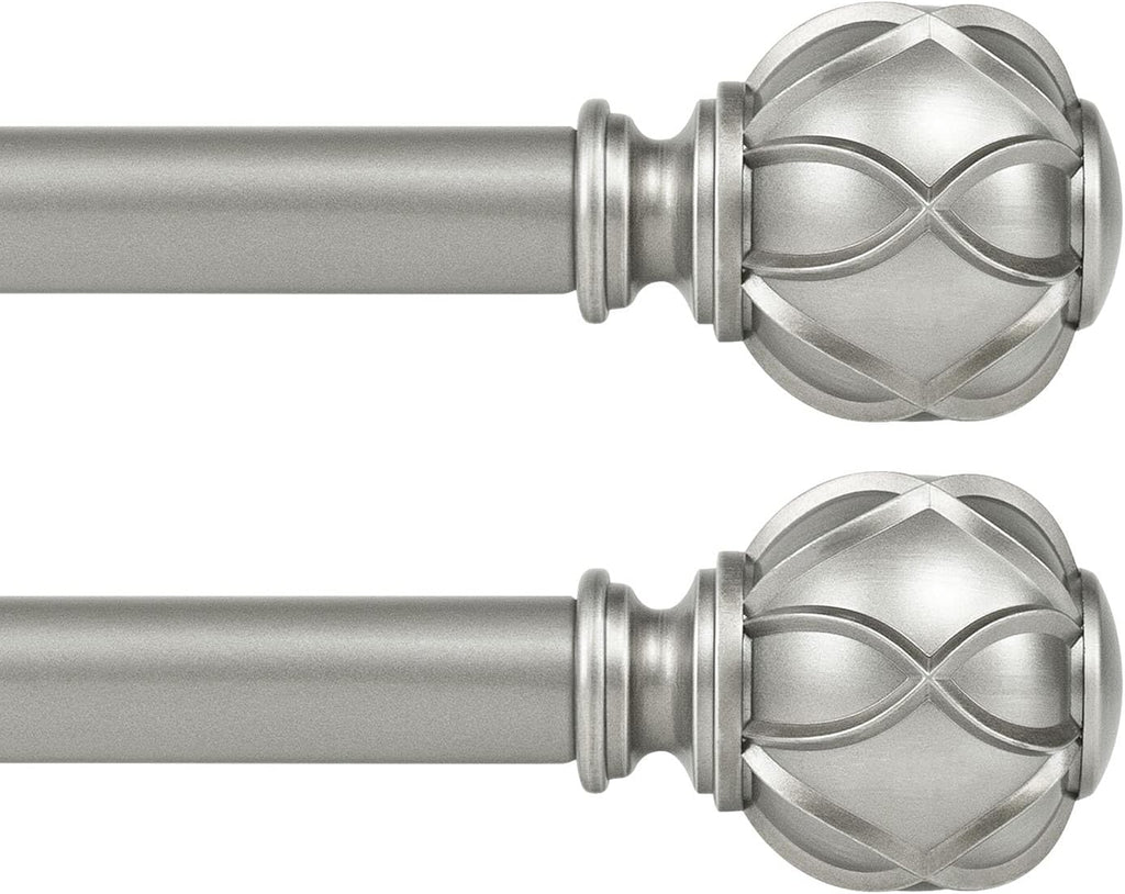 KAMANINA 1 Inch Curtain Rod Telescoping Single Drapery Rod 28 to 48 Inches (2.3-4 Feet), 2 Pack Antique Silver Curtain Rods for Windows 16 to 44 Inches, Netted Texture Finials