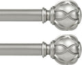 KAMANINA 1 Inch Curtain Rod Telescoping Single Drapery Rod 28 to 48 Inches (2.3-4 Feet), 2 Pack Antique Silver Curtain Rods for Windows 16 to 44 Inches, Netted Texture Finials