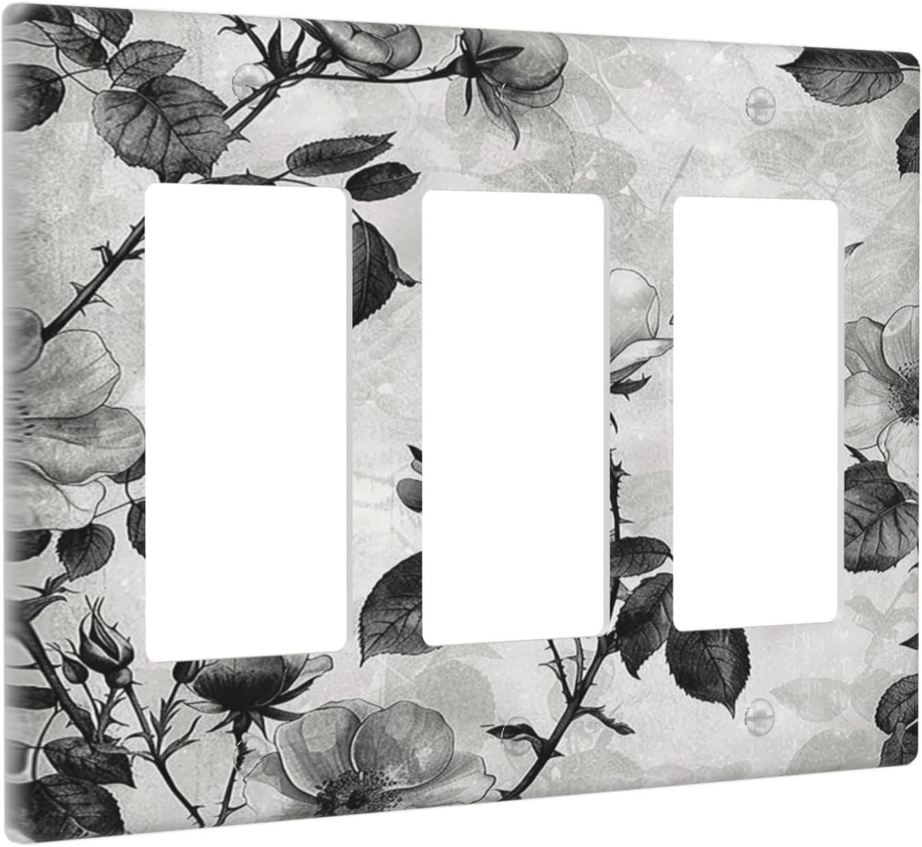 Light Switch Covers Black Breezy Watercolor Garden Floral 3 Gang Rocker Electrical GFCI Decorative Triple Outlet Wall Plate Cover Switchplate for Bedroom Home Decor