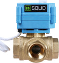 U.S. Solid 3/4" 3 Way Brass Motorized Ball Valve 110-230VAC, L Type Water Shutoff Valve with Manual Function, Standard Port, NOT for Drinking Water