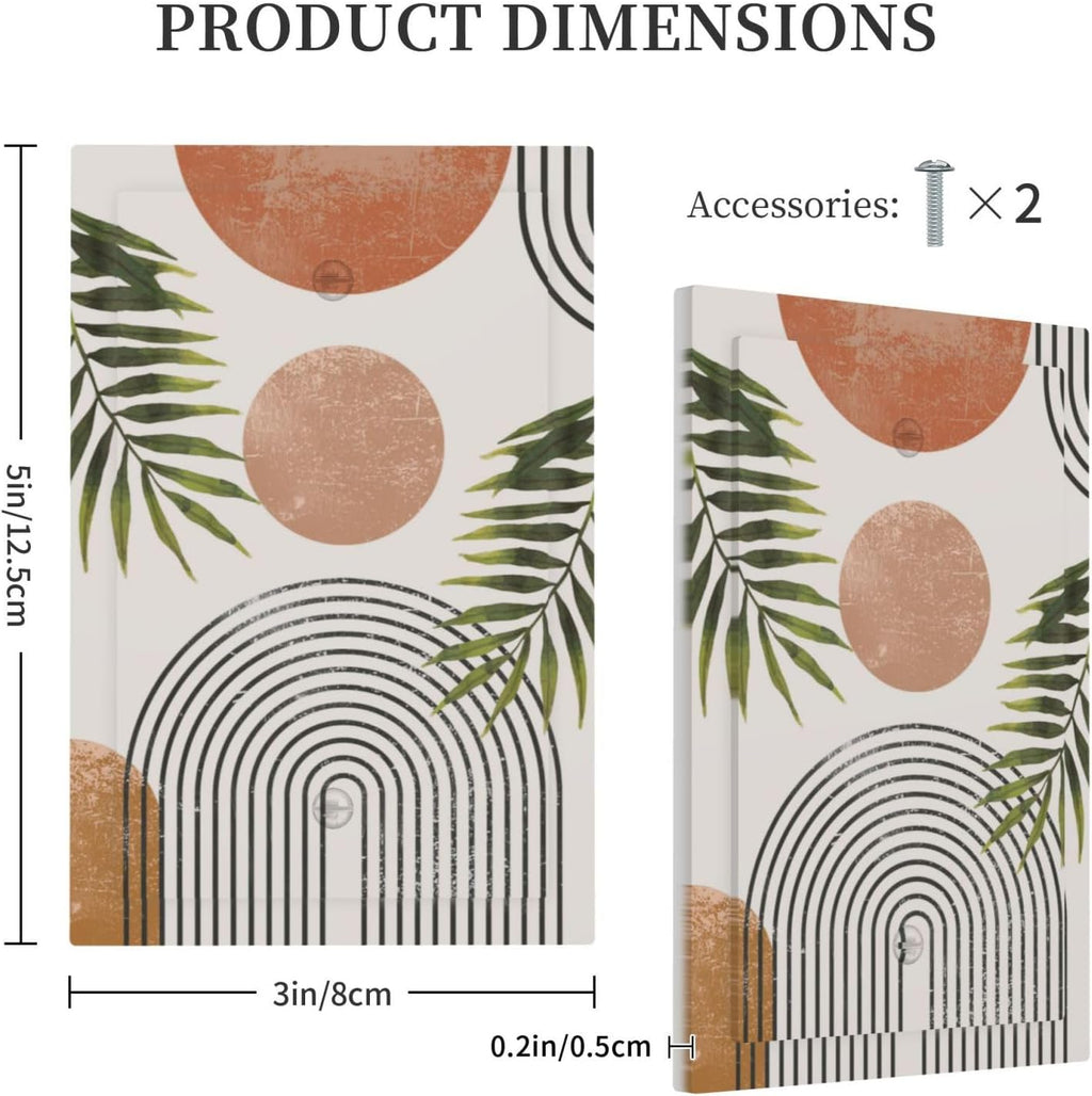 Beautiful Boho Mid Century Large Archs Sun Leaves Plants Light Switch Cover Plate 1 Gang No Device Blank Electrical Wall Plates Faceplate Decorative Switch Plate Covers for Bedroom Living Room Decor