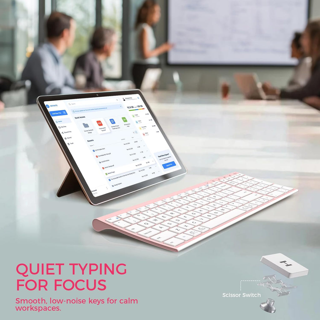 iClever BK10 Bluetooth Keyboard, Wireless Rechargeable Ultra-Slim Keyboard with Long Battery Life, Compatible with iOS, Android, Windows, Mac for iPad, Tablet, Laptop, PC, Phone