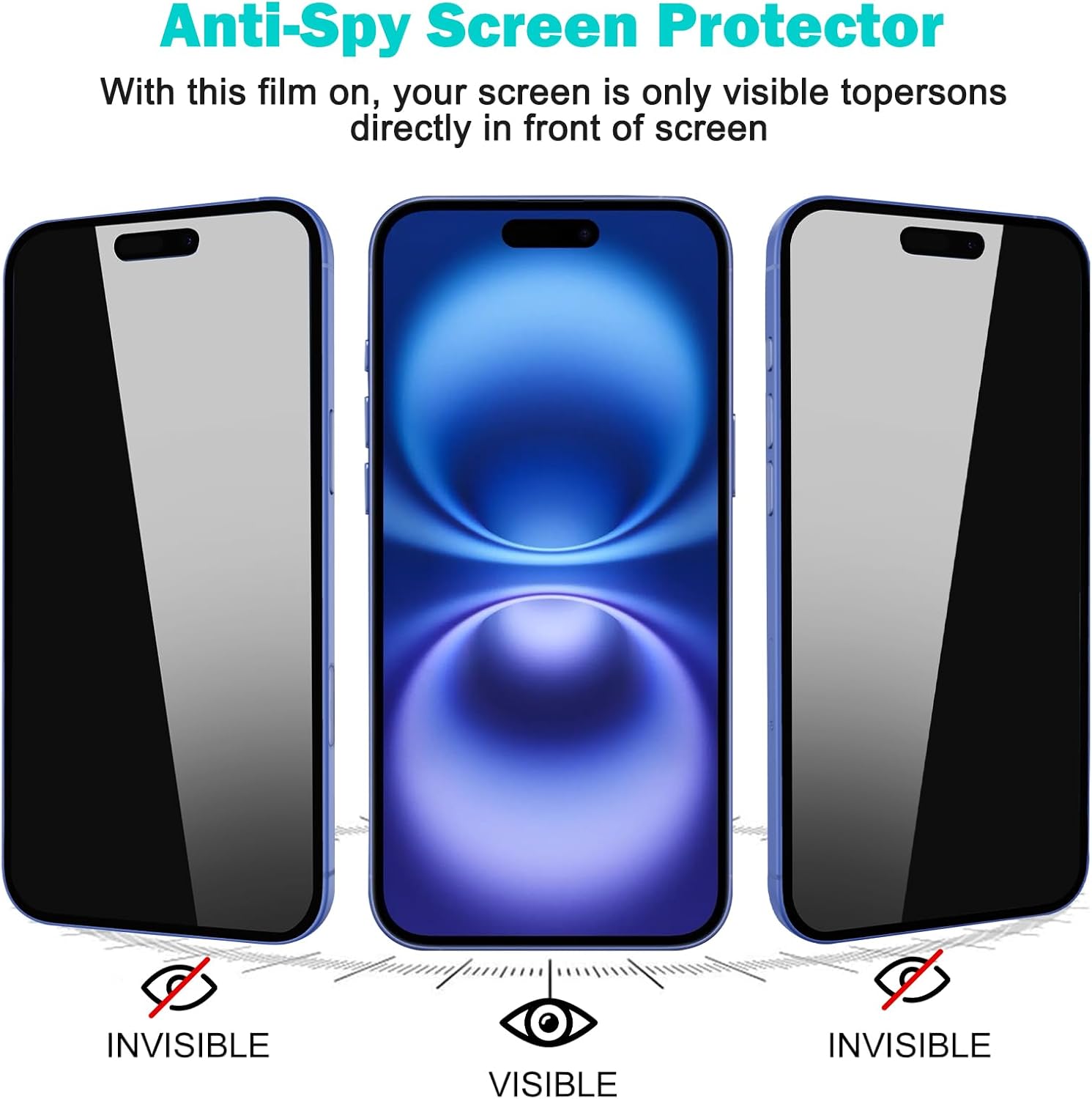 PEHAEL 3+3Pack for iPhone 16 Plus Privacy Screen Protector with Camera Lens Protector Full Coverage Anti-Spy Tempered Glass Film 9H Hardness Easy Installation Bubble Free [6.7 inch]