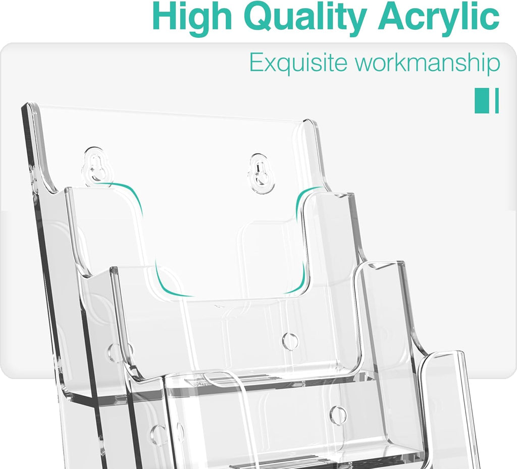 Brochure Holder 6x9 Inch 3 Tier Acrylic Literature Holders Clear Plastic Flyer Display Stand Countertop Use or Wall Mount Pamphlet Holder Organizer for Office, Lobby, Hotel, Trade Show, 2 Pack