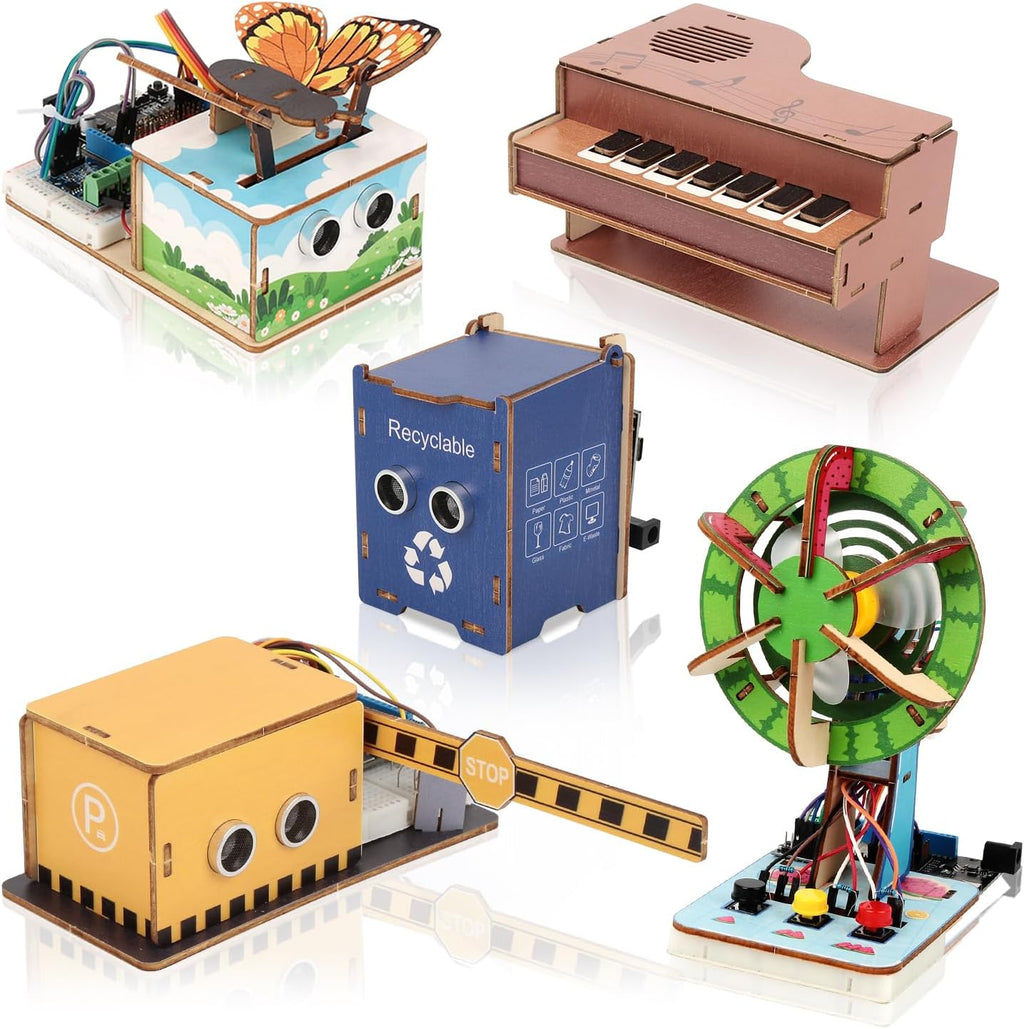 5 Projects, ACEBOTT Basic Coding Electronics Kit for ESP32 WiFi Development Board, Wood Building Crafts Kits, Engineering Experiment Projects for Teens Ages 12+