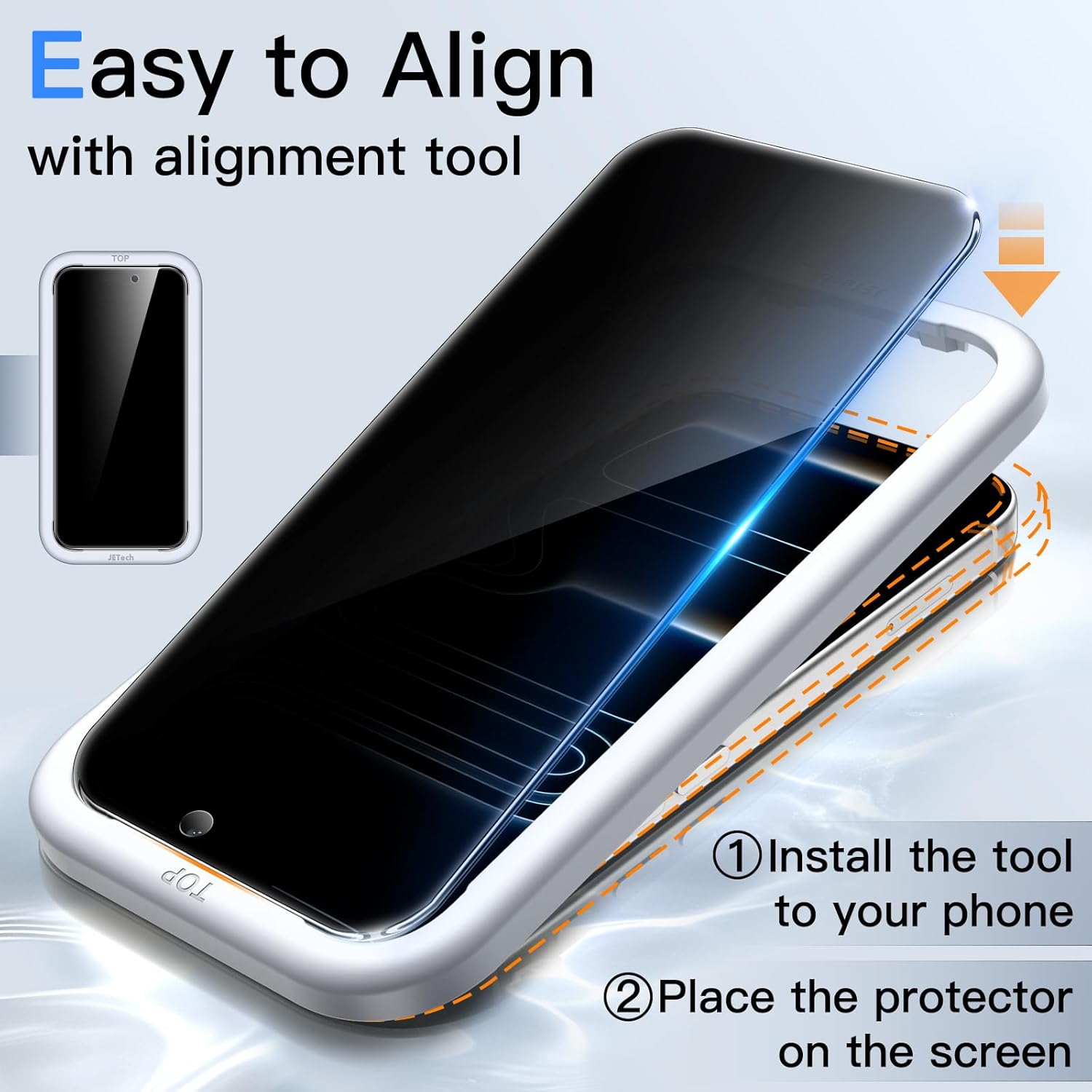 JETech Privacy Screen Protector for iPhone 17 Pro 6.3-Inch with Camera Lens Protector, Anti-Spy Tempered Glass Film, Easy Installation Tool, 2-Pack Each