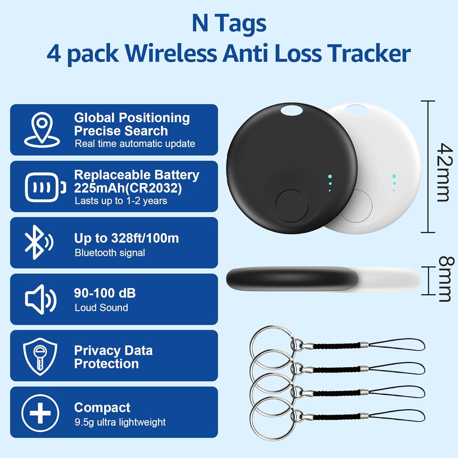 Smart Tags-4 Pack for Android Tracker Tags, Bluetooth Tracker, Work with Google's Find Hub App, Item Finder for Keys, Item Locator for Wallet, Suitcases (White&Black)