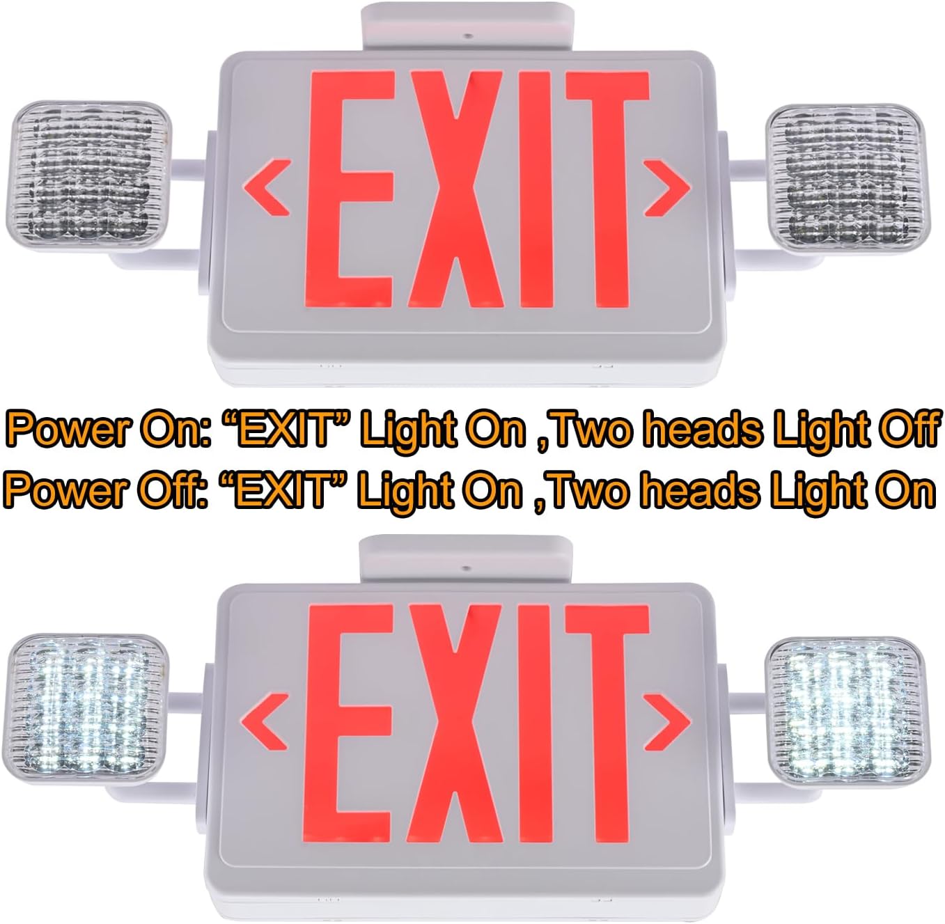 Red Exit Sign with Emergency Lights, 200lm 3Hours Plug in Exit Sign Battery Backup Lights for Business,Commerical Emergency Lighting Combo UL 924 AC85-277V Double Face