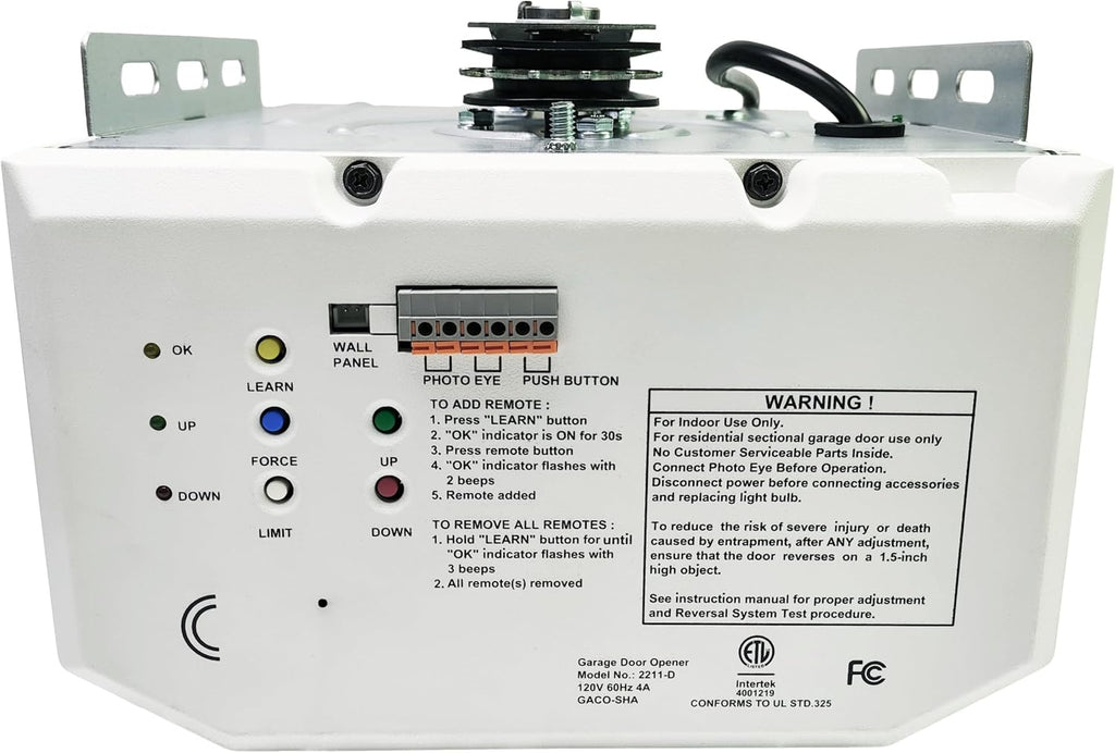 Pacer BU50 Overhead Garage Door Opener with Heavy-Duty Chain Drive for Single or Double Doors, Wall Mount, and Remote Garage Opener Included, Quick and Easy Installation, White