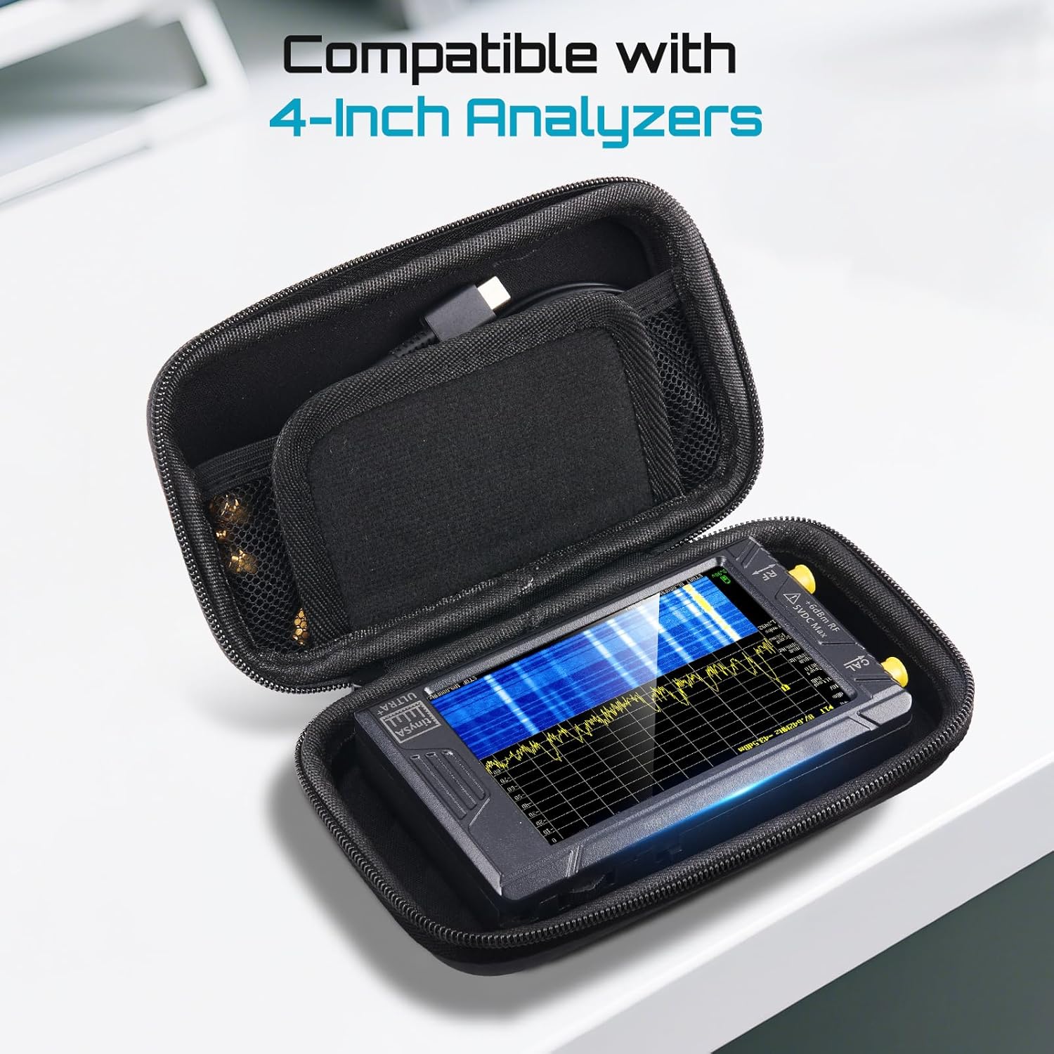 Seesii 4 Inch Protective Case for NanoVNA-H4 & TinySA Ultra: EVA Hard Shell Storage Pouch with Custom Foam for Antenna/Spectrum Analyzer, Waterproof Shockproof Design with Carry Strap