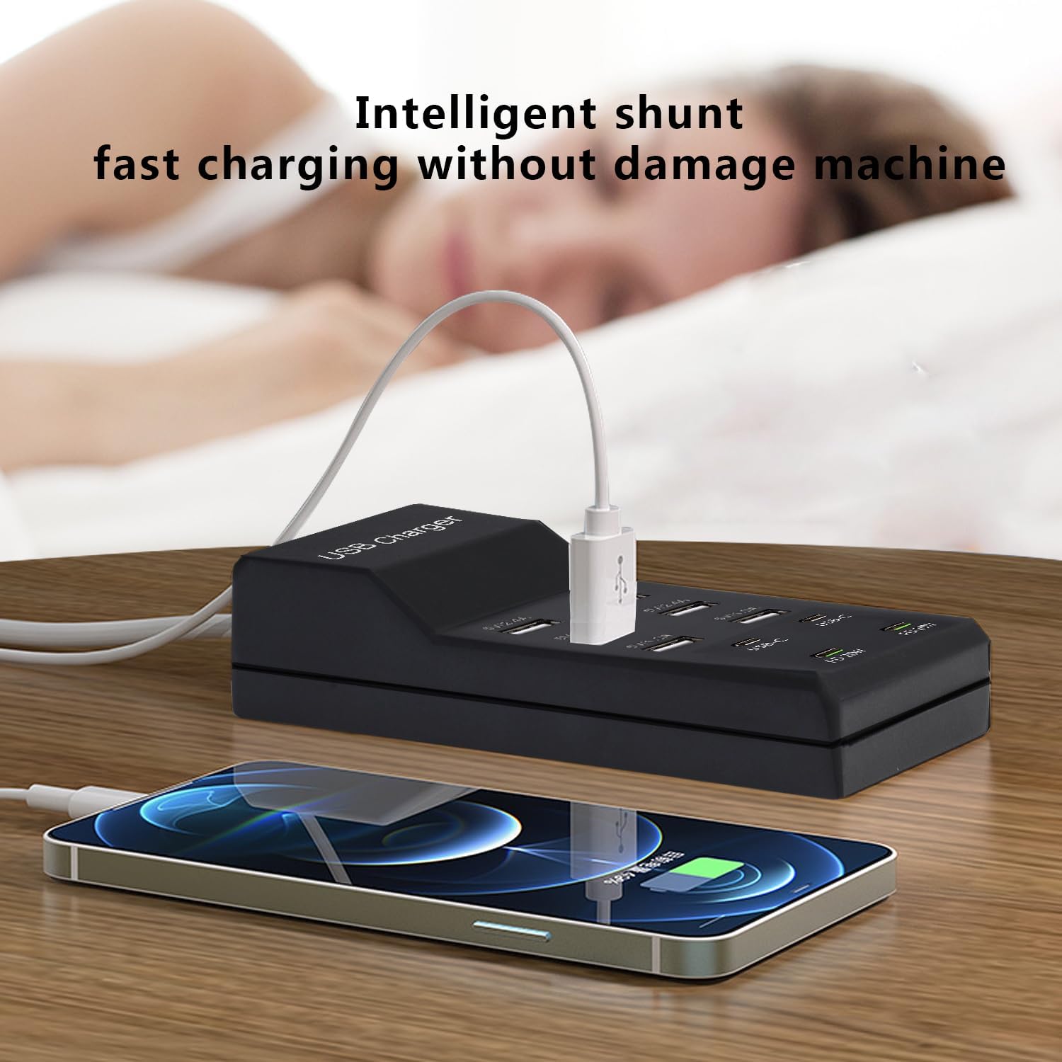 50W USB Charging Station with 10-Port Family-Sized Smart USB Ports for Multiple Devices - Smart Phone, Tablet, Laptop Computer - for iPhone 15/14/13 Black