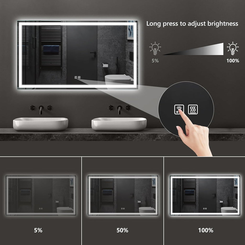 APRILSOUL 60x40 Inch LED Bathroom Mirror with Front and Backlit, Makeup Mirror with 3 Color Lights, Memory Function, Anti-Fog and Dimmable Light (Horizontal)