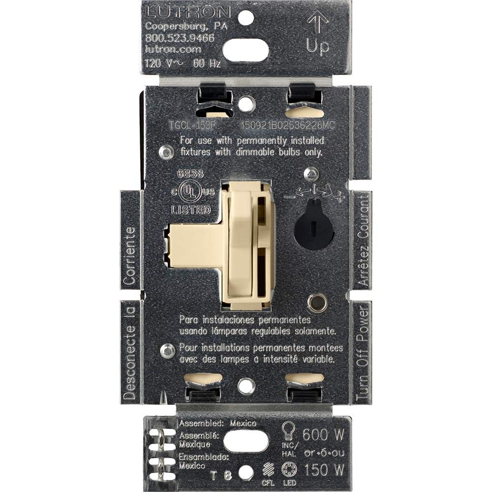 Lutron Ariadni/Toggler LED+ Dimmer Light Switch for Dimmable LED, Halogen and Incandescent Dimmer Switch, 150W, Single-Pole/3-Way, AYCL-153P-IV, Ivory