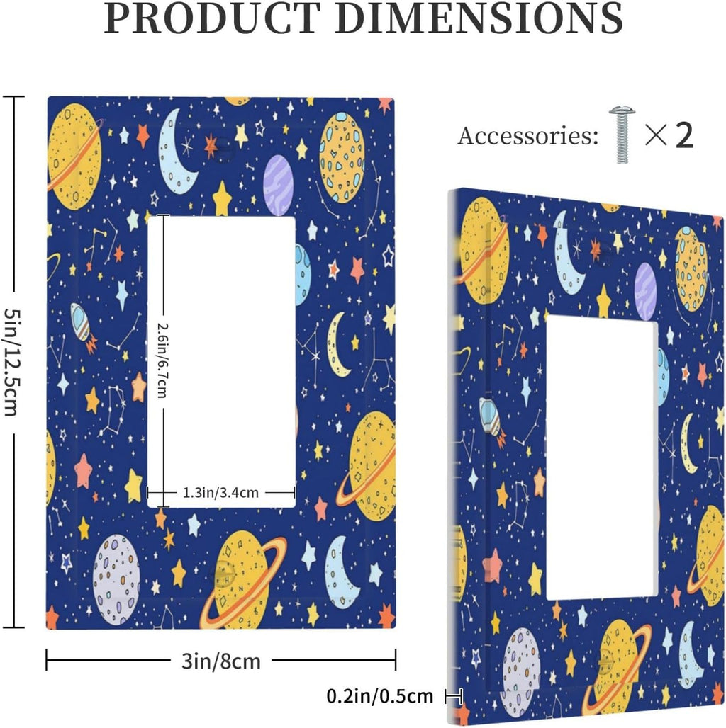 Stars Starry Night Sun Moon Planet Constellations Decorative Outlet Covers 1 Gang Single Rocker Light Switch Cover Plate Wall Plates GFCI Faceplate for Bedroom Bathroom Decor