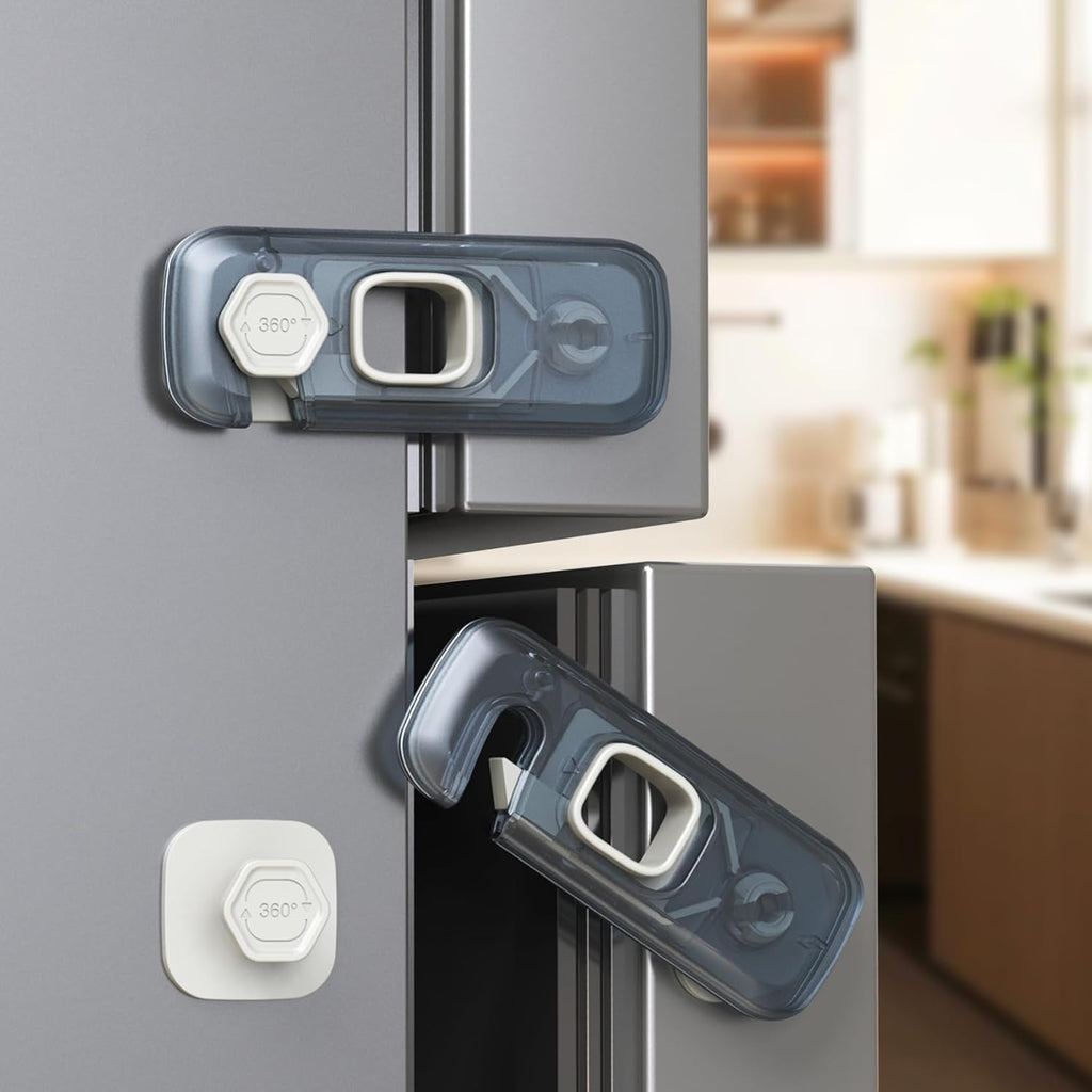 2-Pack Fridge Locks, Child Proof Refrigerator/Freezer Door Lock, Child Safety Cabinet Lock with Adhesive Pads -Freezer Latch to Keep Door Closed for Latches,Drawer,Closets,Oven (Clear-Blue)