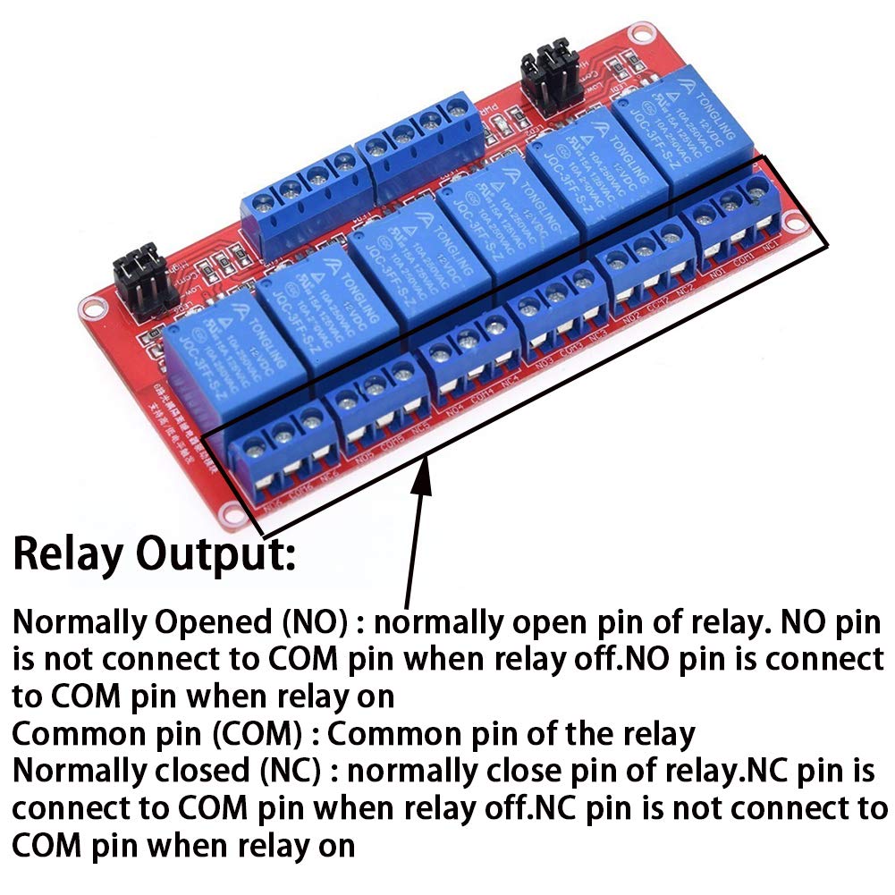 12V Relay 6 Channel Relay Module with Optocoupler High/Low Level Trigger for Arduino