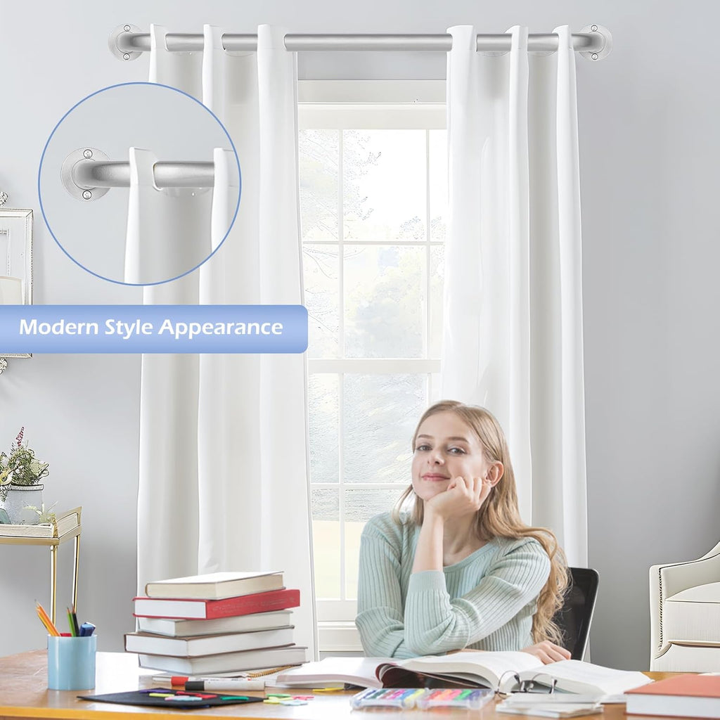 Silver Wrap Around Curtain Rods 48 to 90 Inch:Blackout Heavy duty Adjustable Window Curtain Rod for Bedroom,Industrial Darkening Curved French Metal Single Drapery Rods Easy Install,Nickel