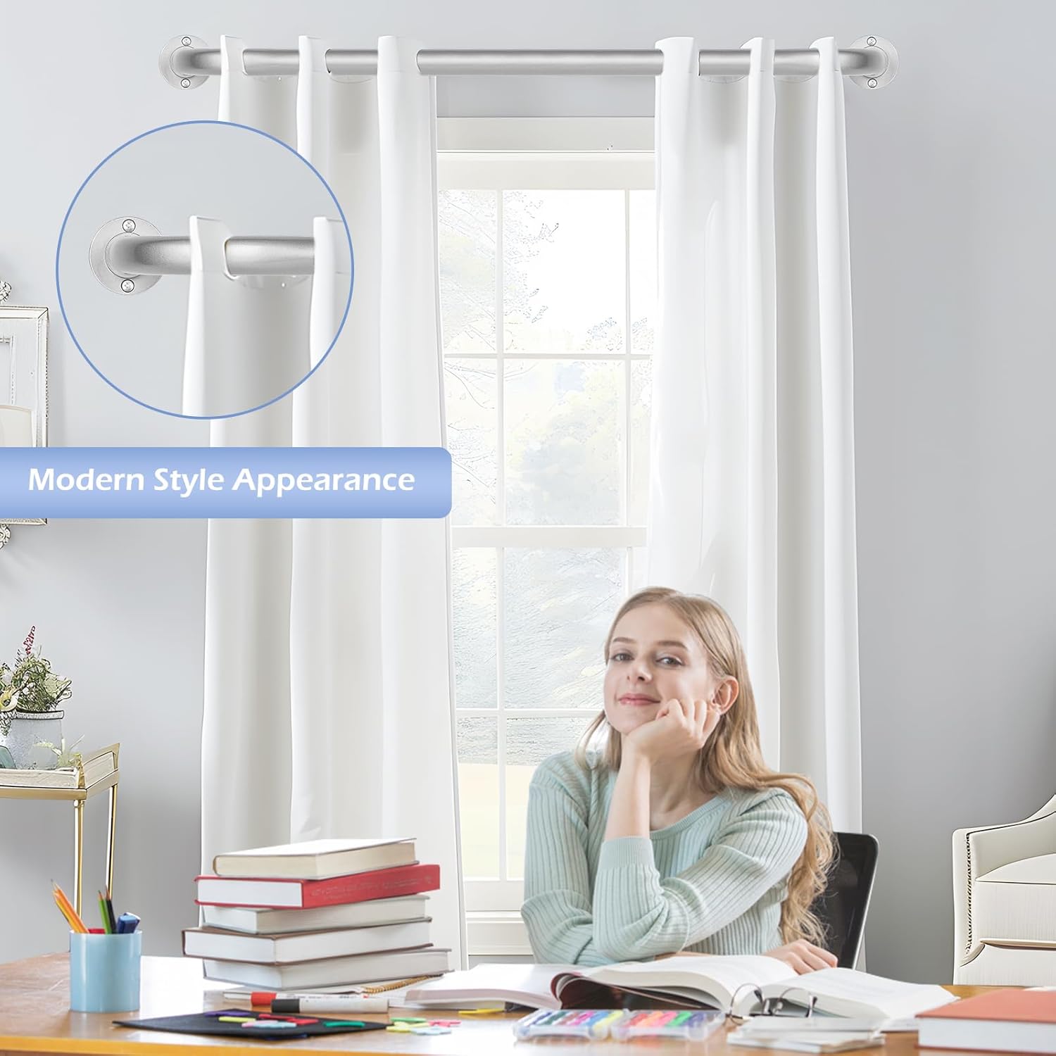 Silver Wrap Around Curtain Rods 28 to 48 Inch:Blackout Heavy duty Adjustable Window Curtain Rod for Bedroom,Industrial Darkening Curved French Metal Single Drapery Rods Easy Install,Nickel