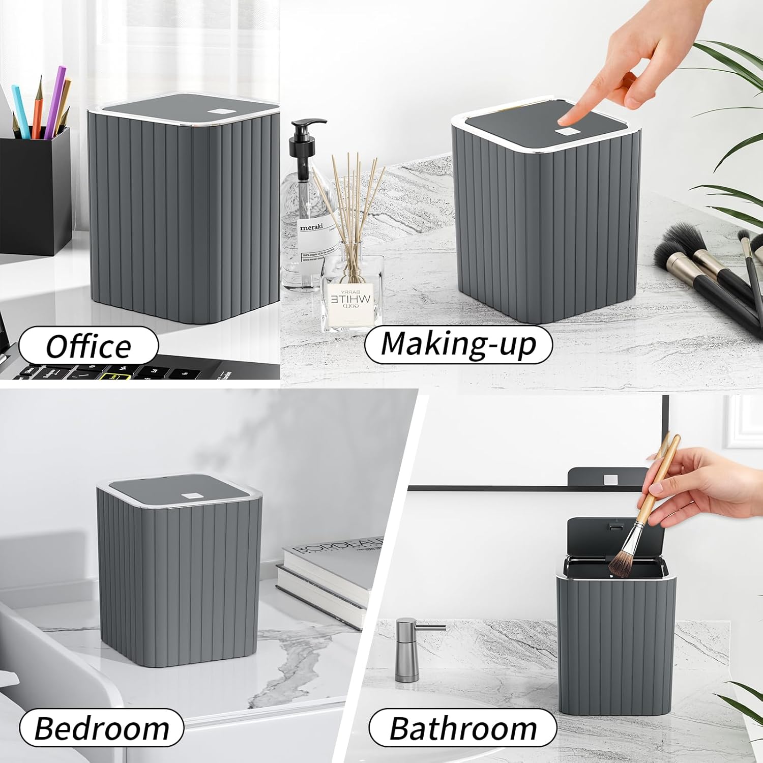 Bathroom Accessory Set - Bathroom Set, 12PC Bathroom Accessories Set, Grey Bathroom Accessories Set, Mini Trash Can, Toilet Brush, Trash Can & Soap Dispenser