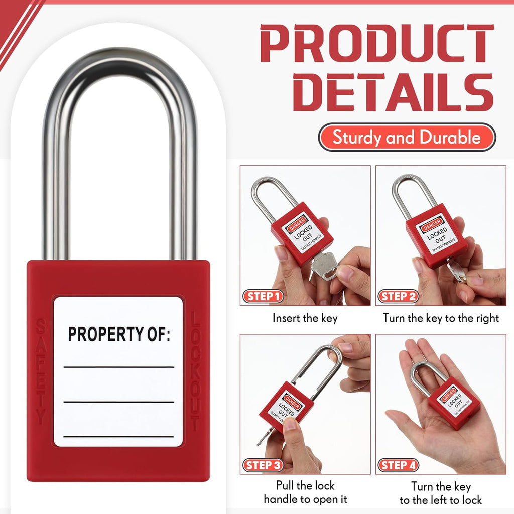 Landhoow 12 Set Lockout Tagout Locks and Keys Kit Loto Locks Different Safety Lock 2 Keys Per Lock Tag Out Padlocks for Electrical Lockout Tag Out Stations and Devices Kits (Red)