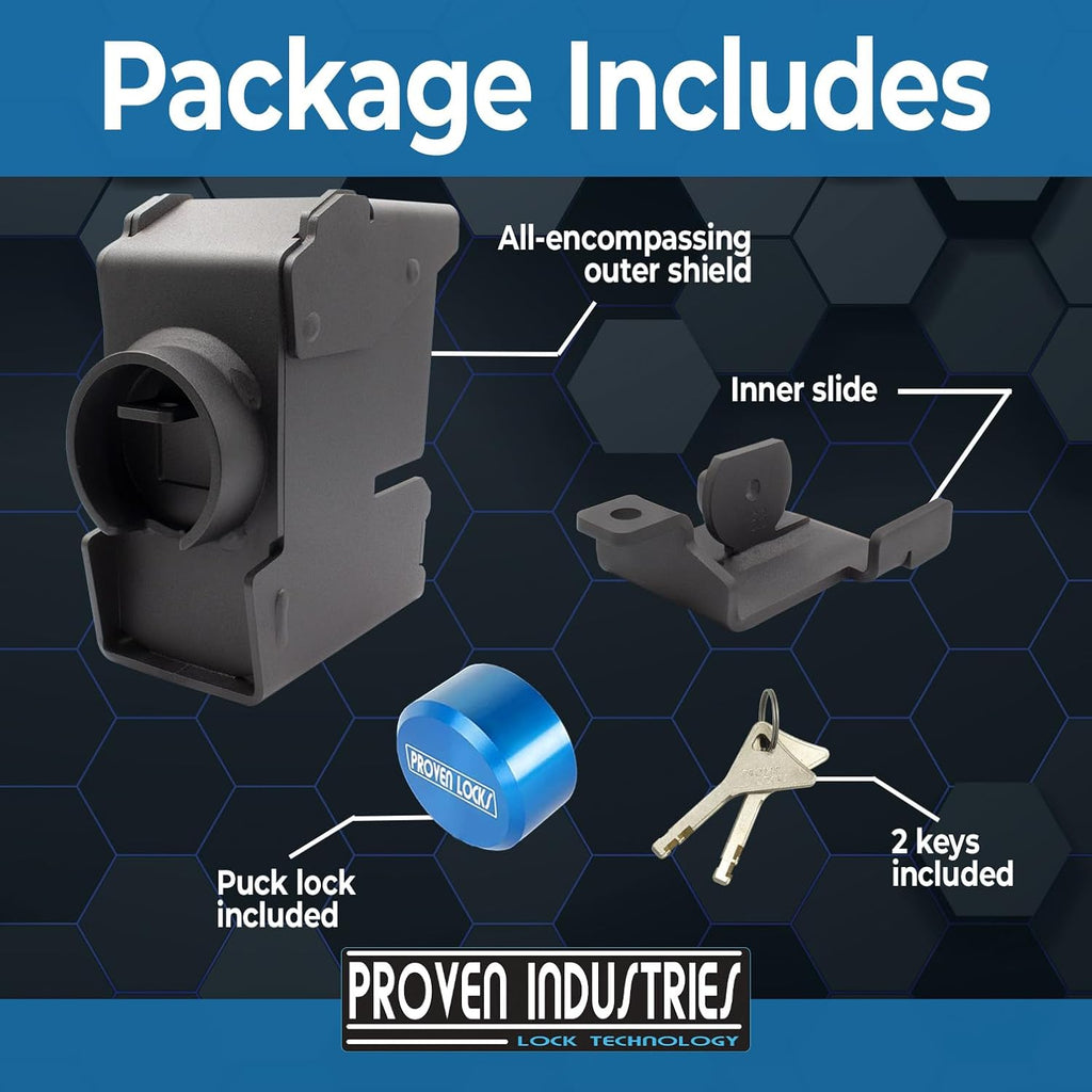 Proven Industries 2517-D1 Trailer Lock – Fits 2 5/16-Inch Demco Cast Couplers, Heavy-Duty Security, Unique Key Design, Made in USA, Blue