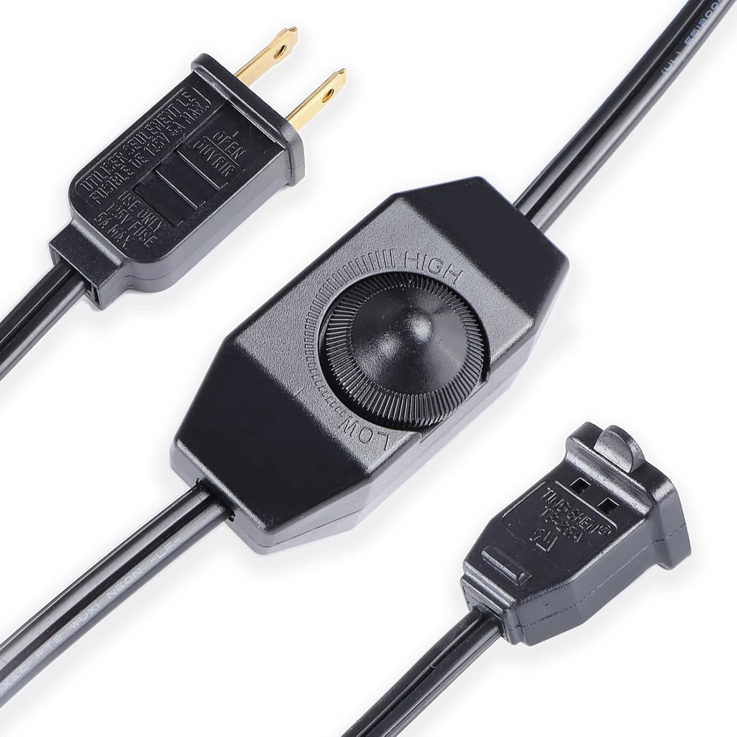 Lamp Dimmer Switch Extension Cord Plug in Dimmer - Rotary Control for 150 Watt Dimmable Lights - Christmas Village Houses Lights Cord Salt Light - 6 ft Cord