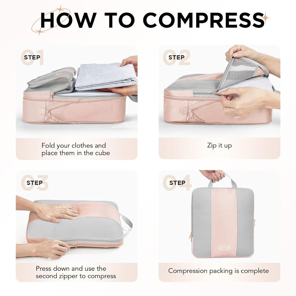 OlarHike 8 Set Compression Packing Cubes,Christmas Gifts for Women Mom Girl,Compressible Expandable Luggage Clothes Organizer for Travelers,Airplane/Cruise/Car/Train Travel Essentials(Beige)