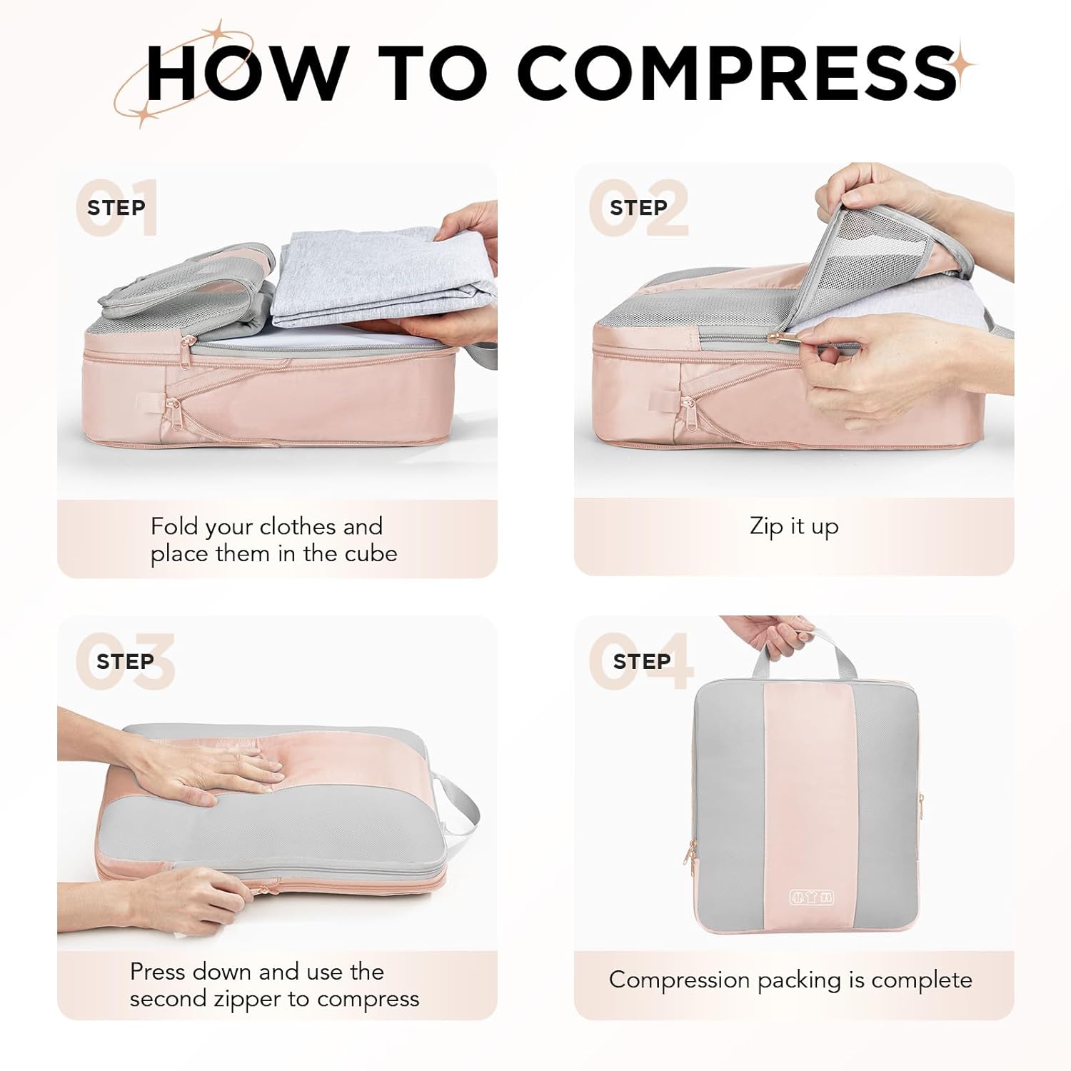 OlarHike 8 Set Compression Packing Cubes,Christmas Gifts for Women Mom Girl,Compressible Expandable Luggage Clothes Organizer for Travelers,Airplane/Cruise/Car/Train Travel Essentials(Beige)