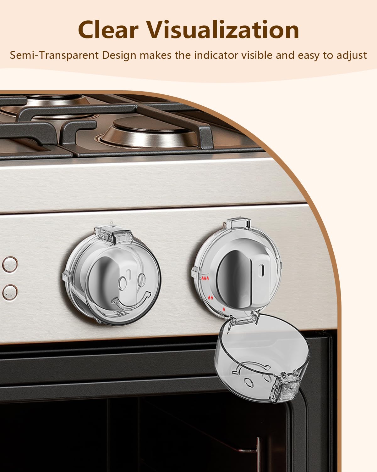 Stove Knob Covers - 5+1 Pack Heat Resistant Gas Stove Knob Covers with Child Proof Lock & Strong Adhesive, Oil-Proof Oven Knob Covers with Clear Transparent Design, White
