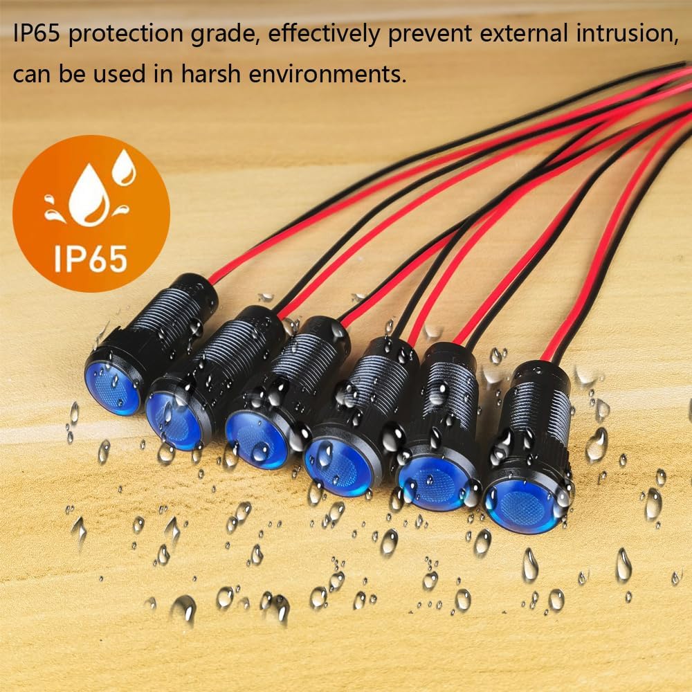 6pcs Blue LED Indicator Pilot Light Mounting Hole Size 10mm AC/DC 12-24V(Flame Retardant Plastic Shell)