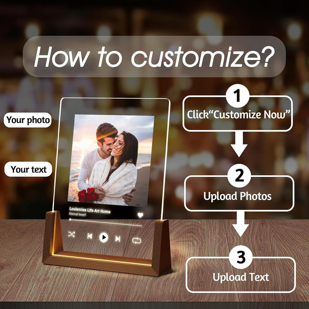 LOUISMIAA Customized Picture Frames with Night Light,Personalized Ptoto Frame Anniversary Birthday Mother’s Day Father’s Day Valentine’s Gifts for Boyfriend Girlfriend Couple Same Day Shipping
