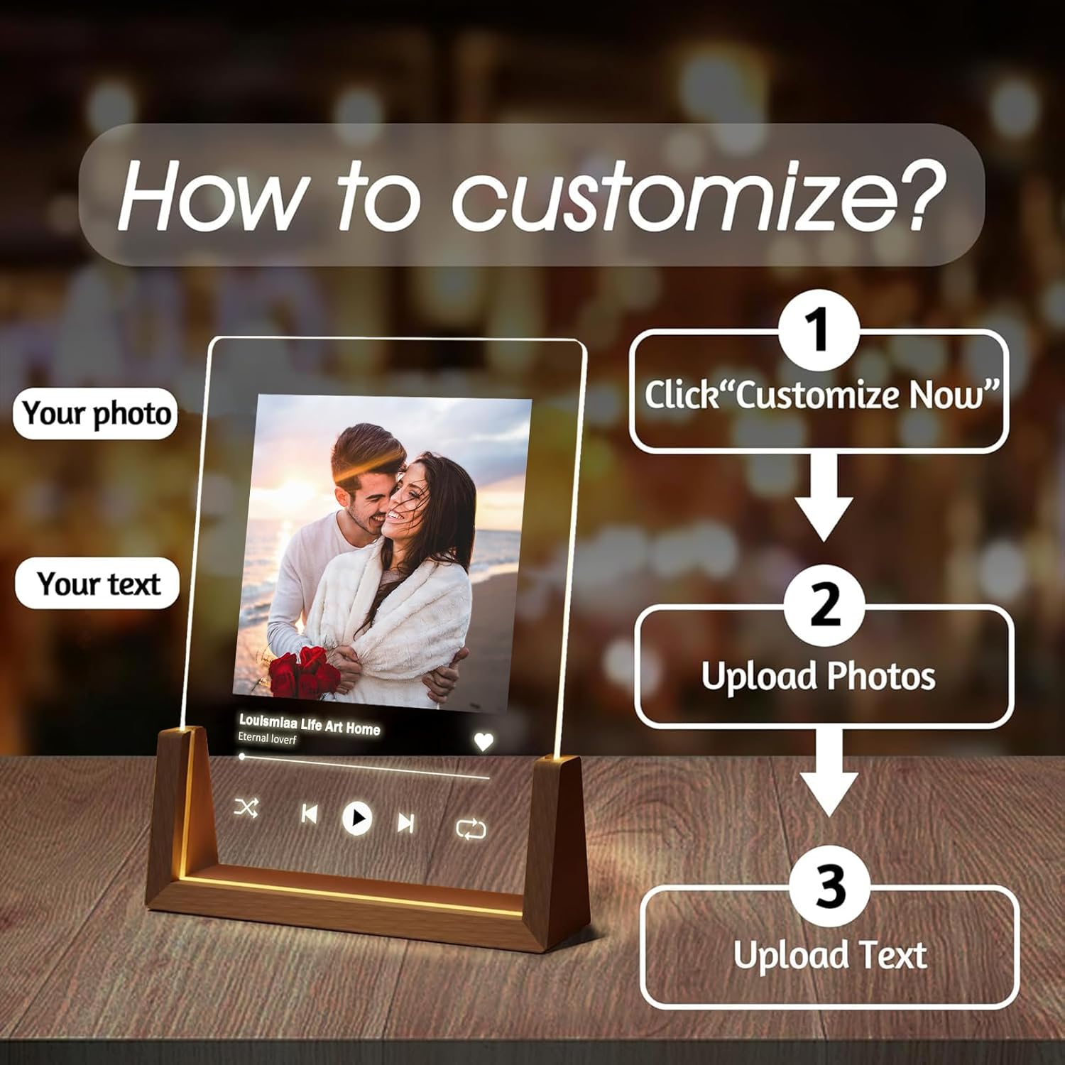 LOUISMIAA Customized Picture Frames with Night Light,Personalized Ptoto Frame Anniversary Birthday Mother’s Day Father’s Day Valentine’s Gifts for Boyfriend Girlfriend Couple Same Day Shipping