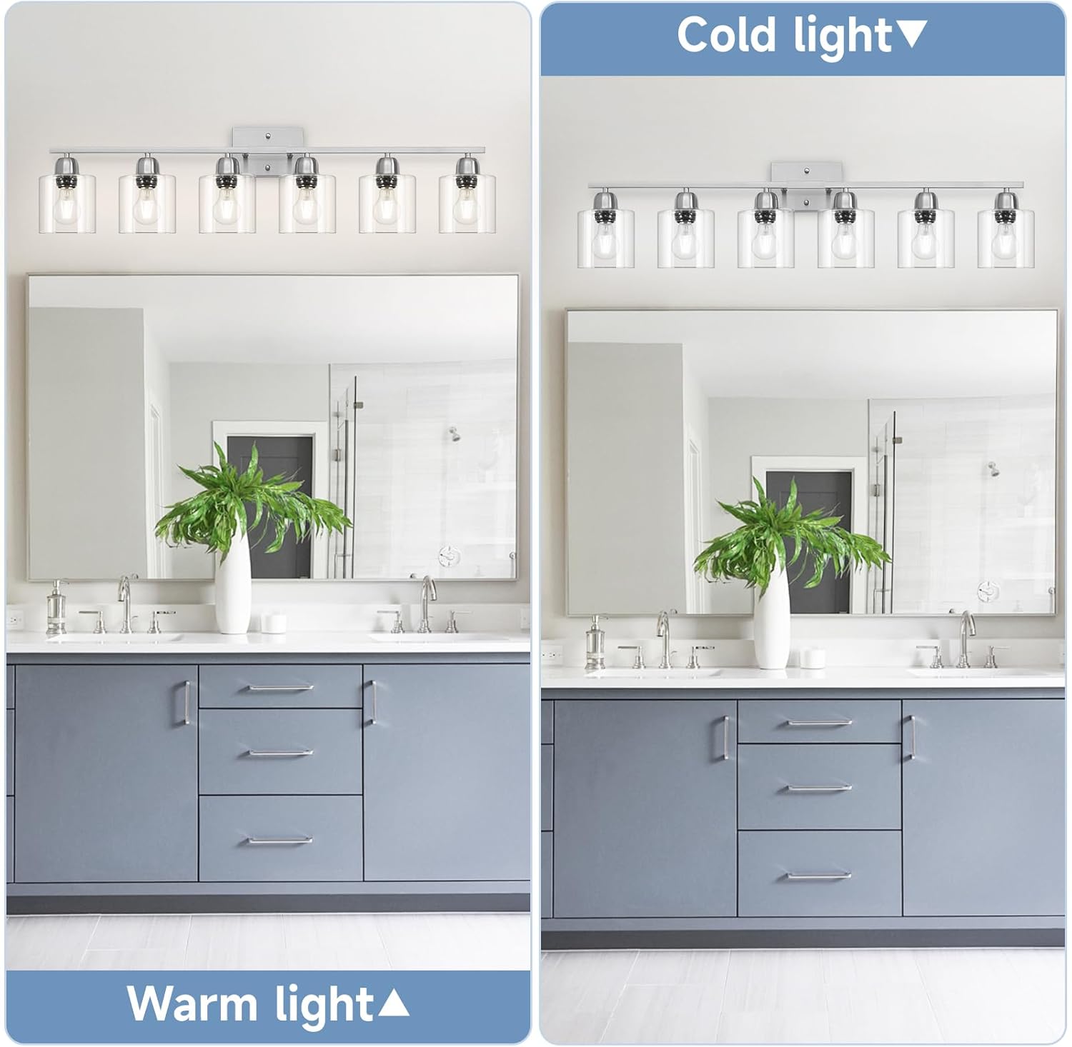 Modern Brushed Nickel 6 Light Bathroom Light Fixtures,38 inch Vanity Lights for Bathroom with Clear Glass, Vanity Light for Mirror Kitchen Living Room Hallway Cabinet Porch
