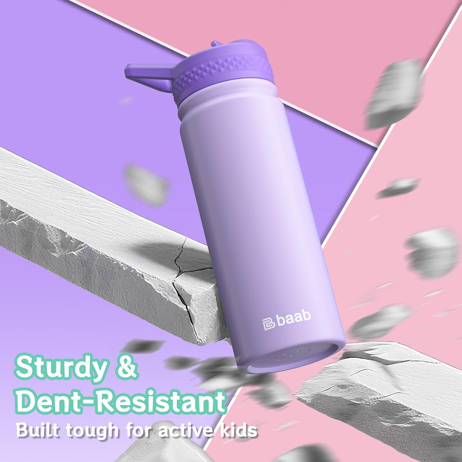 baab 18oz Kids Water Bottle, Insulated Water Bottle with Straw & Stickers, 18/8 Stainless Steel Vacuum Leakproof Kds Water Straw Cup for School, Perfect for Boy Girl (Purple, 1 Pack)