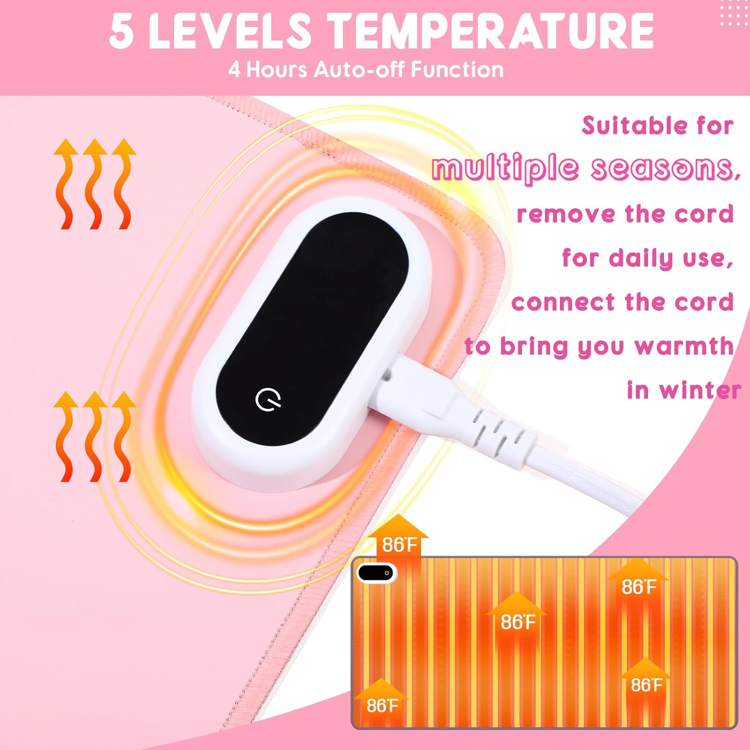 Konohan Heated Large Desk Mat PU Leather Warm Mouse Pad with 5 Heating Level & 4 Hour Auto Shut-Off Heating Keyboard Pad Warmer Gaming Mice Mat Only Supports 110v(Pink Color,31.5" X 13")