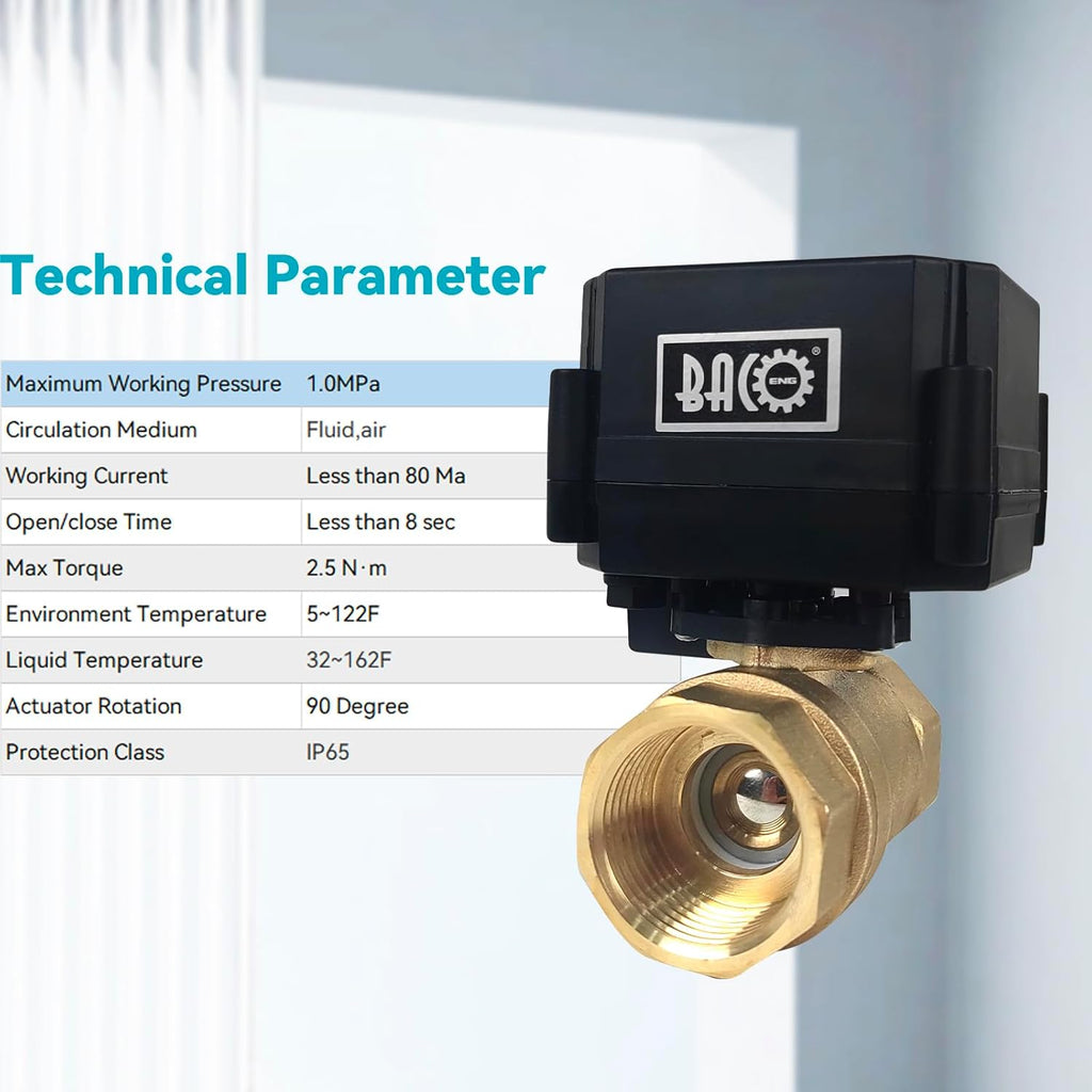 BACOENG Motorized Ball Valve, 2 Wire Auto Return 1" Brass Electrical Ball Valve with Standard Port, AC/DC9-24V Manually Closable (Normally Closed), Black