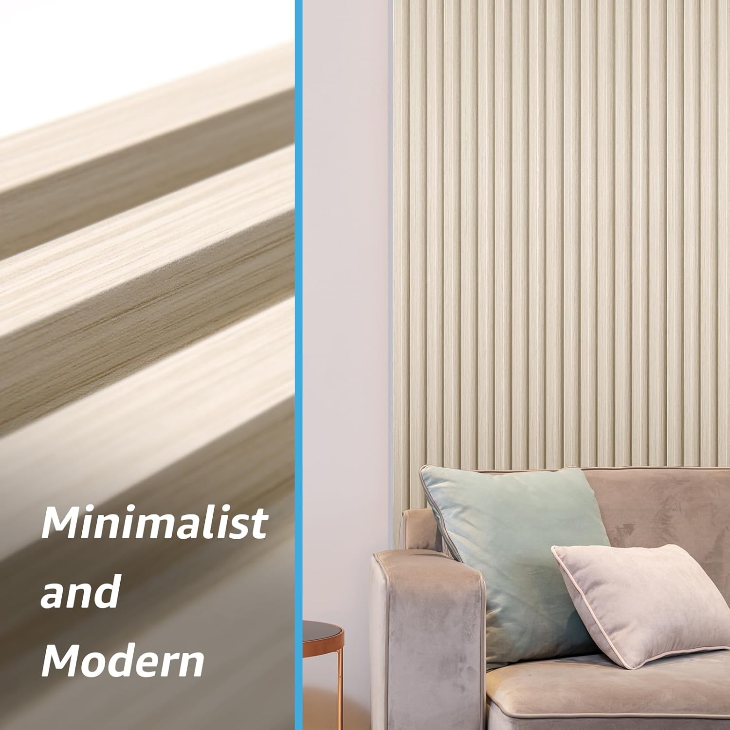 Art3d 8-Pack 96 x 6in. WPC Acoustic Slat Wall Panel for Modern Interior Decor, TV Background, Living Room, White Ash