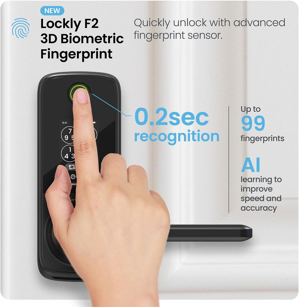 Lockly Smart Lock Secure Pro (2025 Latest Version),Fingerprint Door Lock, Keyless Entry, Built-in Wi-Fi Latch, PIN Genie Keypad (Black)