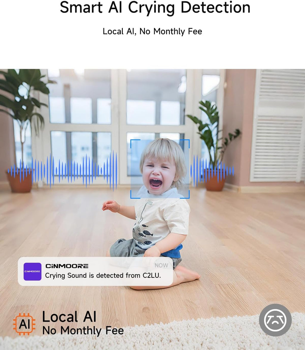 2.5K Cameras for Home Security, Non-Subscription AI Human/Pet/Crying Detection, 4MP Dog/Cat/Pet Camera Indoor with Phone App, Pan Tilt 2.4G WiFi Indoor Cameras, IR Night Vision, 2-Way Audio, 2 Pack