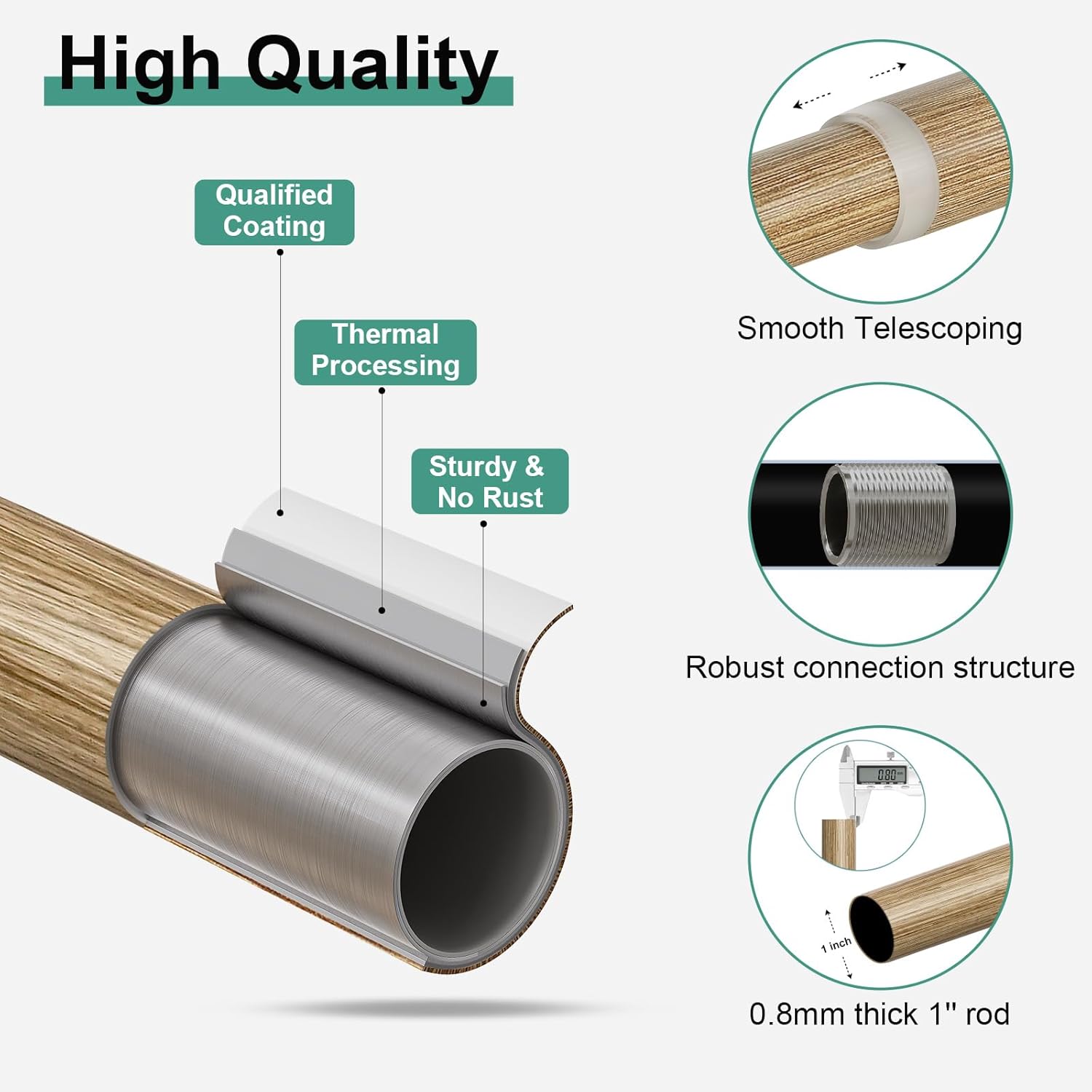 Boho Wood Curtain Rods for Windows 48 to 84 inch,1" Adjustable Heavy Duty Window Curtain Rod with Imitation Wood Grain Finials,Rustic Decorative Drapery Rods Set,Size:36-88'',Weathered Wood