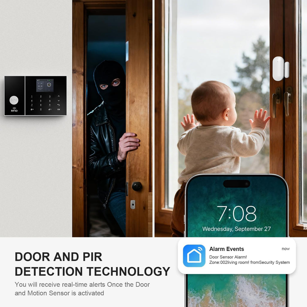 LWOHSI Alarm System for Home Security,WiFi+GSM 4G Wireless Alarm System with Phone APP Alert,T53W HD Security Camera,Door/Window Sensor,Remote,Work with Alexa and Google for Home,Apartment,Office