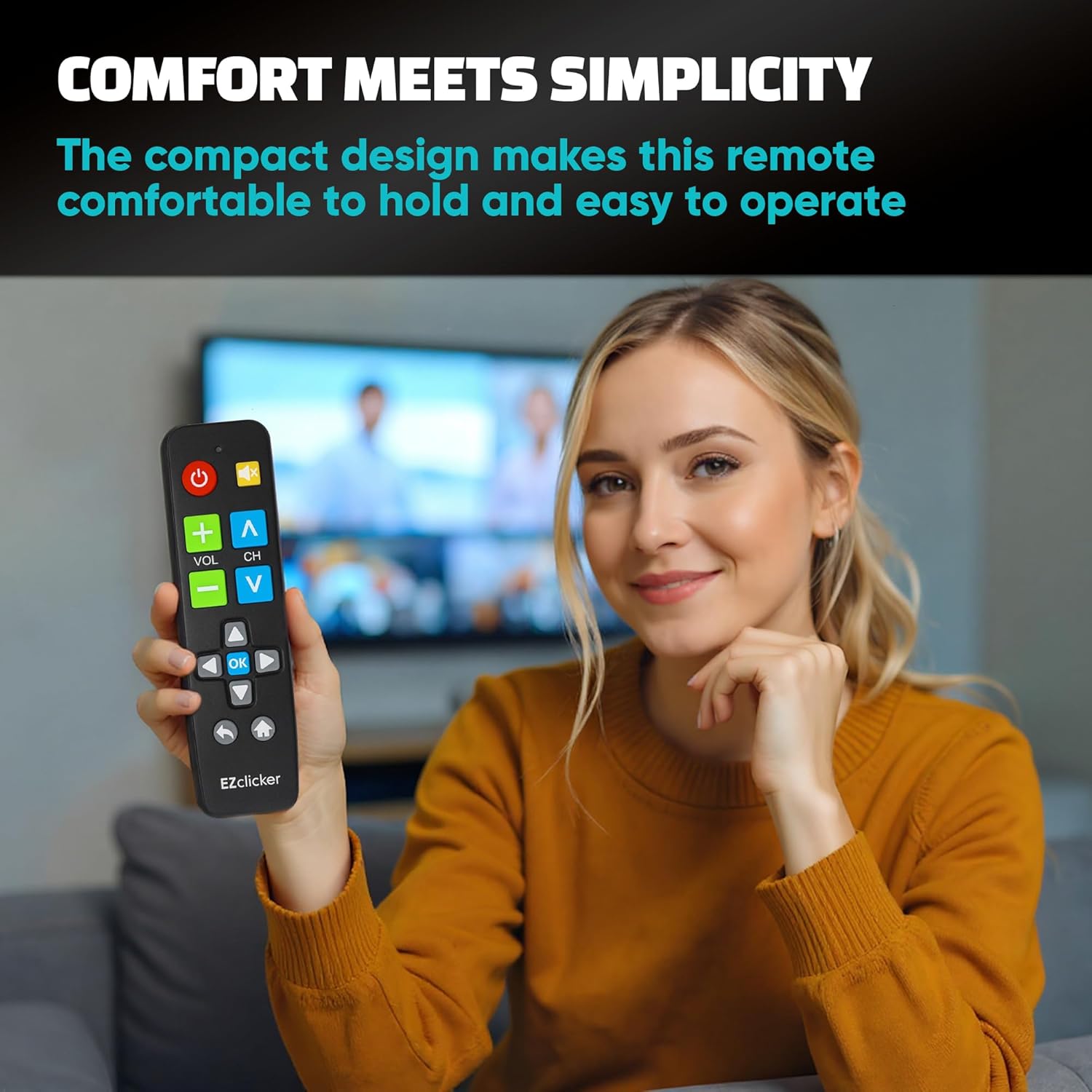 Big Button Universal TV Remote (Black) Simple Easy to Use, Great for Seniors, Works with Major TV Brands (2xAAA Batteries Not Included)