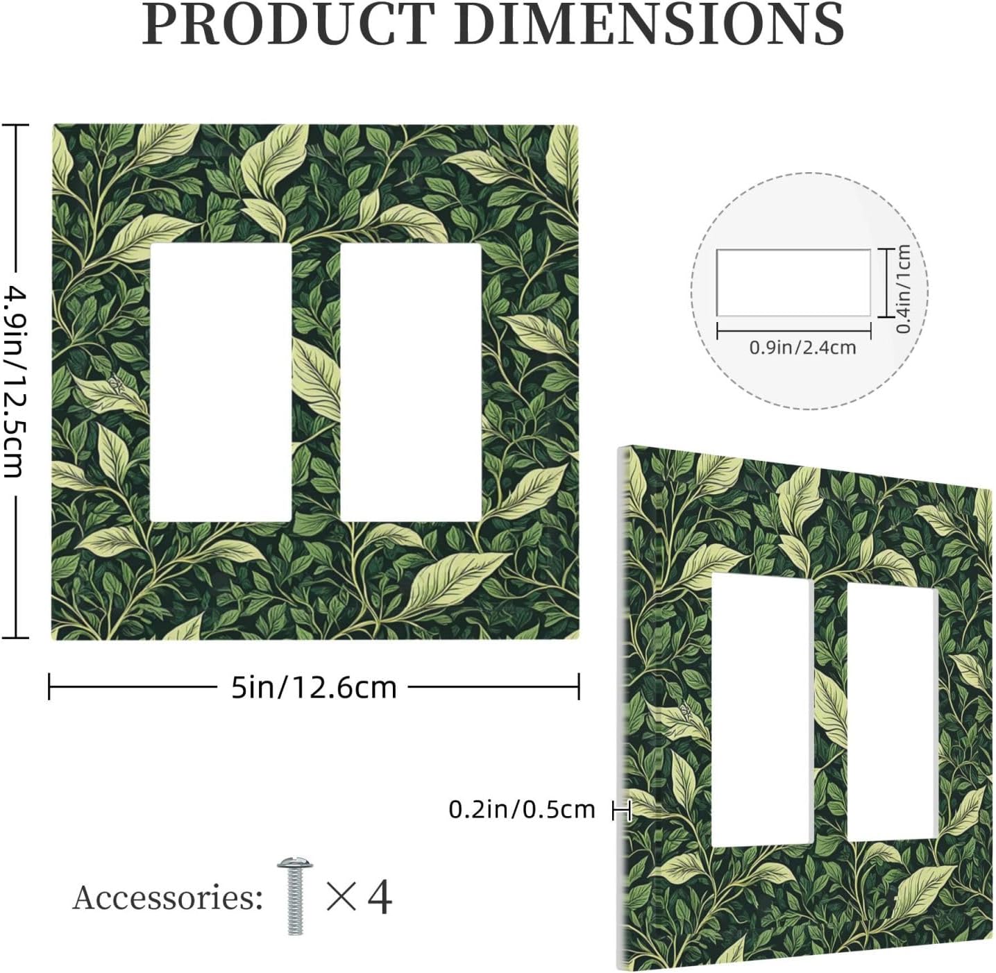 Vintage Green Plant Leaves Outlet Covers Light Switch Cover Plate 2 Gang Double Rocker Wall Plates Decorative Switch Plates Plug Cover Electrical GFCI Receptacle Cover for Home 4.9 X 5 IN